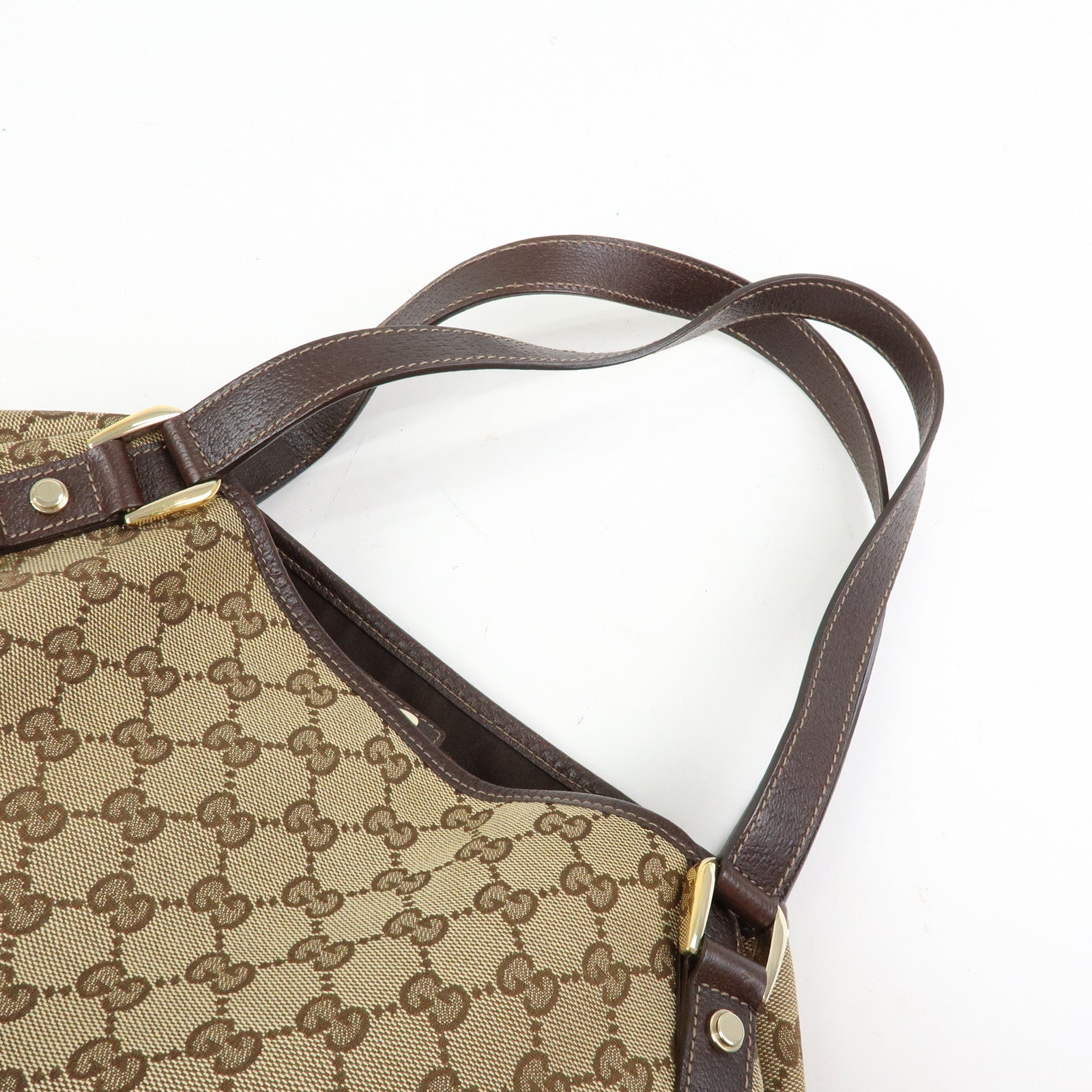 GUCCI Abbey GG Canvas Leather Tote Hand Bag Beige Brown 130736