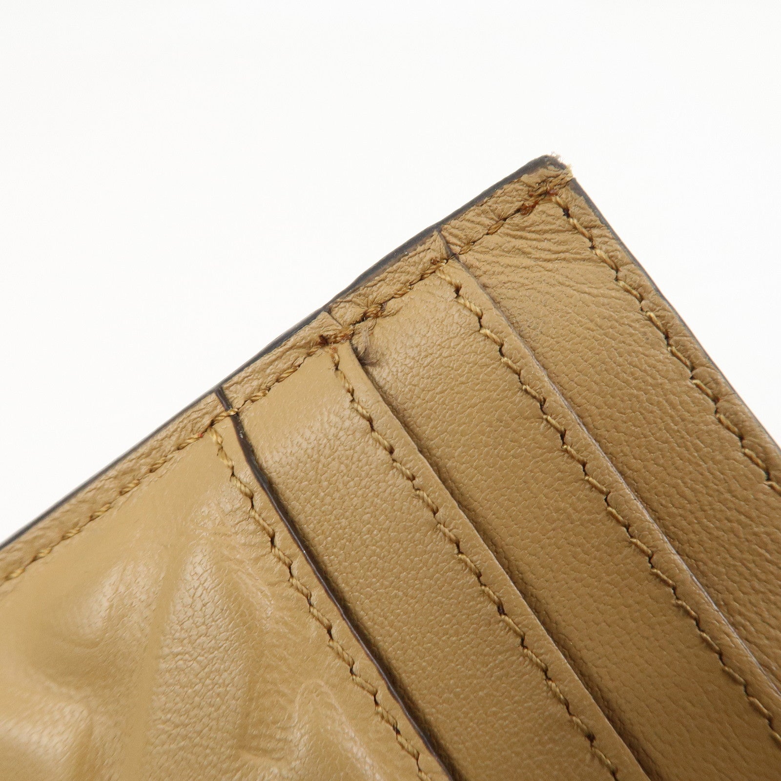 FENDI Zucca Baguette Leather Card Case Light Brown