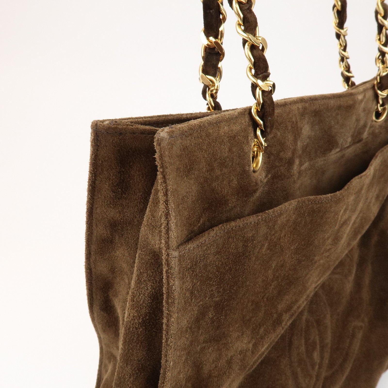 CHANEL COCO Mark Suede Chain Tote Bag Shoulder Bag Brown