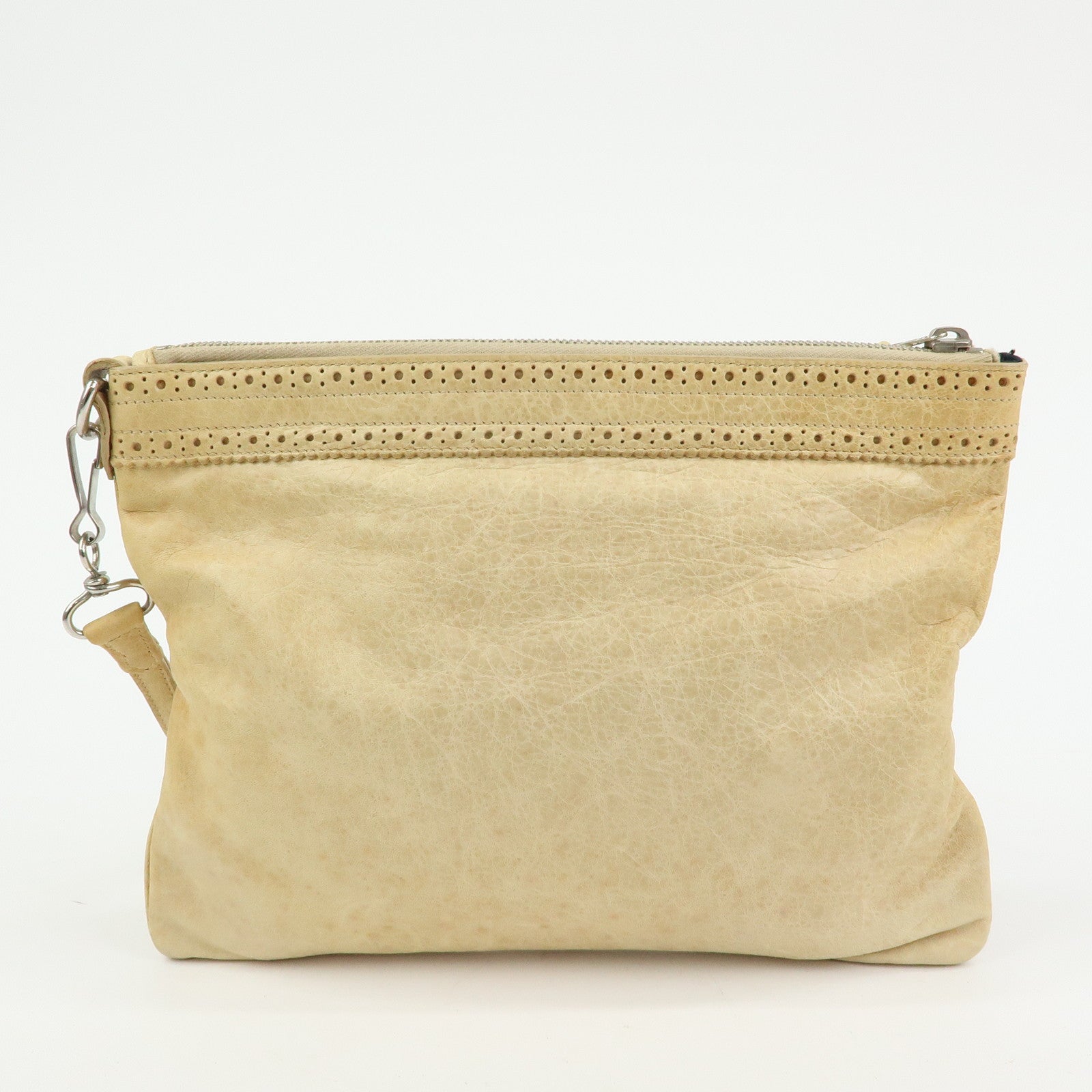 BALENCIAGA Leather Giant Clutch Bag Pouch Beige 204533