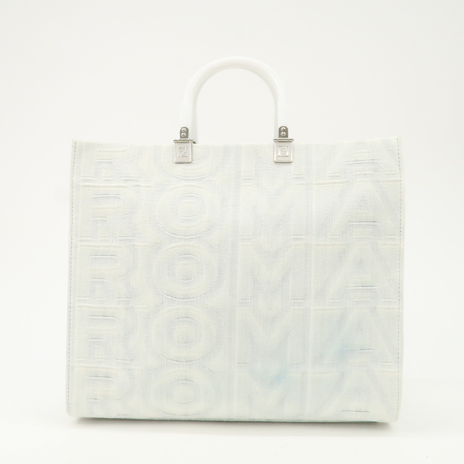 FENDI Leather Sunshine Medium 2Way Tote Bag Hand Bag White 8BH386 Used