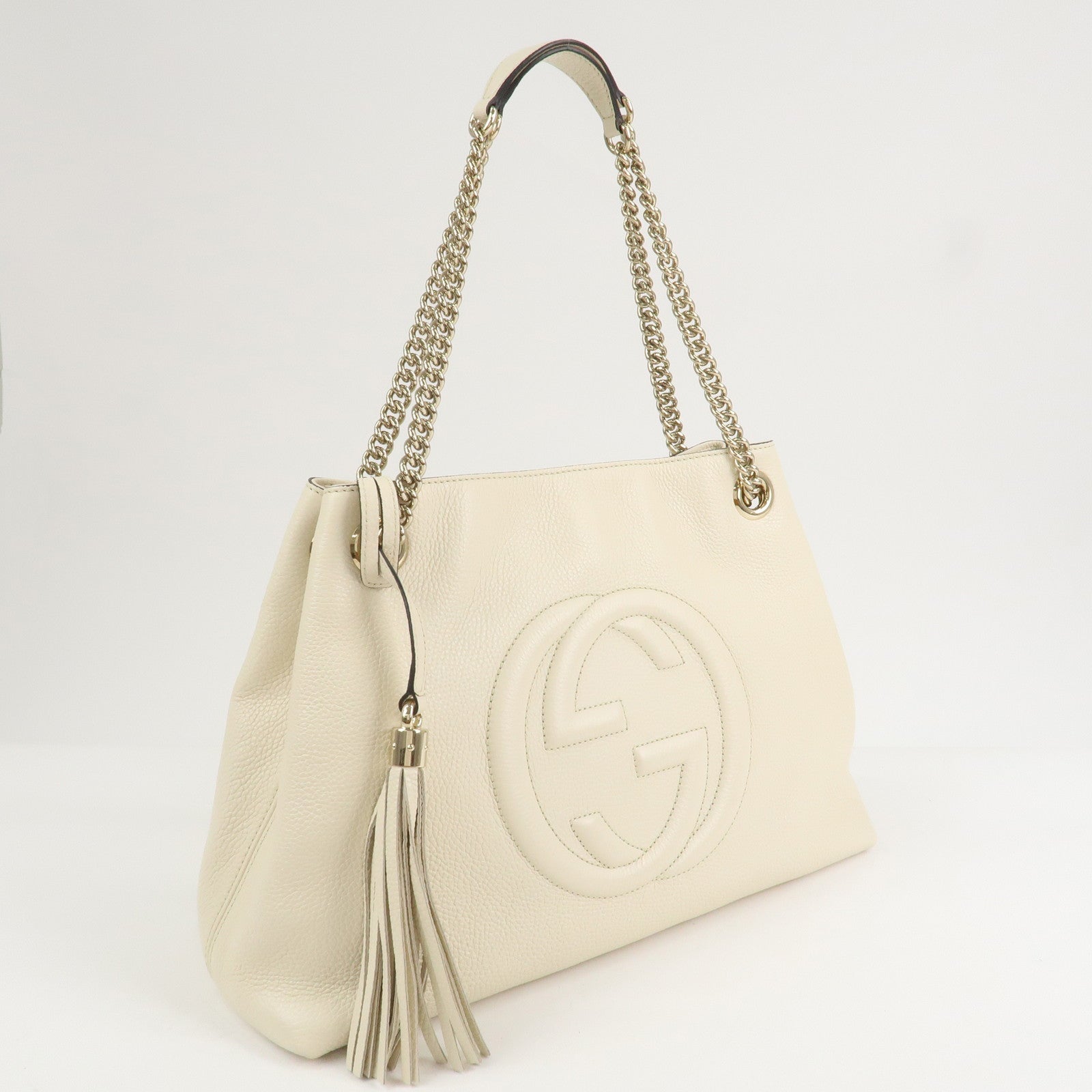 GUCCI SOHO Interlocking G Leather Chain Shoulder Bag White 536196