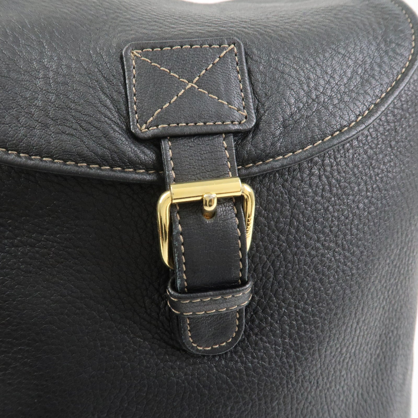 FENDI Logo Leather Backpack Rucksack Black 26063
