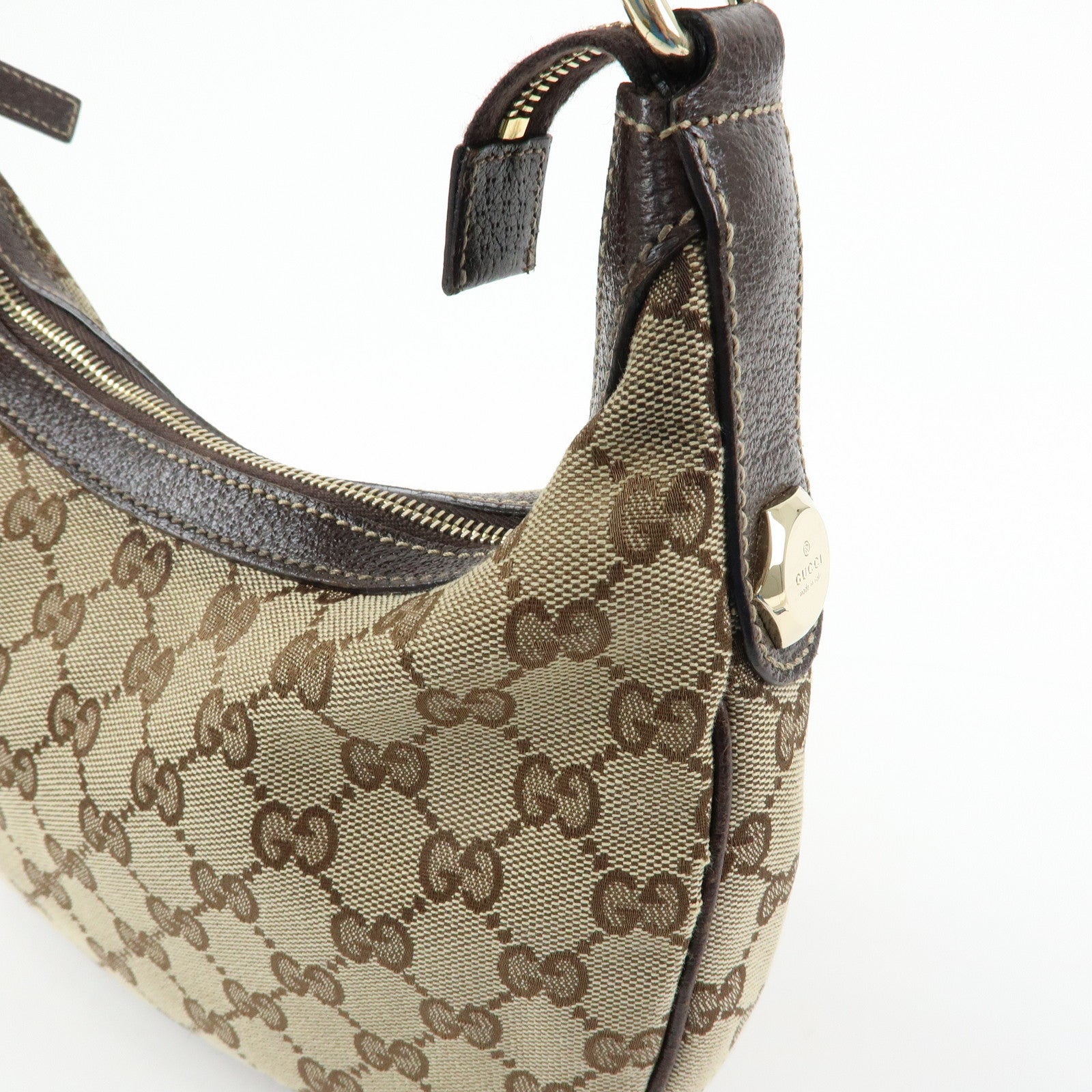 GUCCI GG Canvas Leather Shoulder Bag Hand Bag Beige Brown 154395