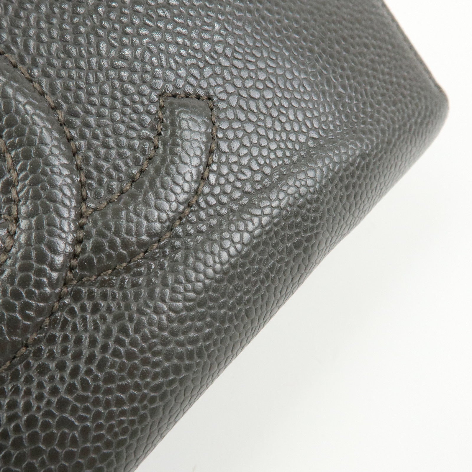CHANEL COCO Mark Caviarskin Round Zippy Long Wallet Gray