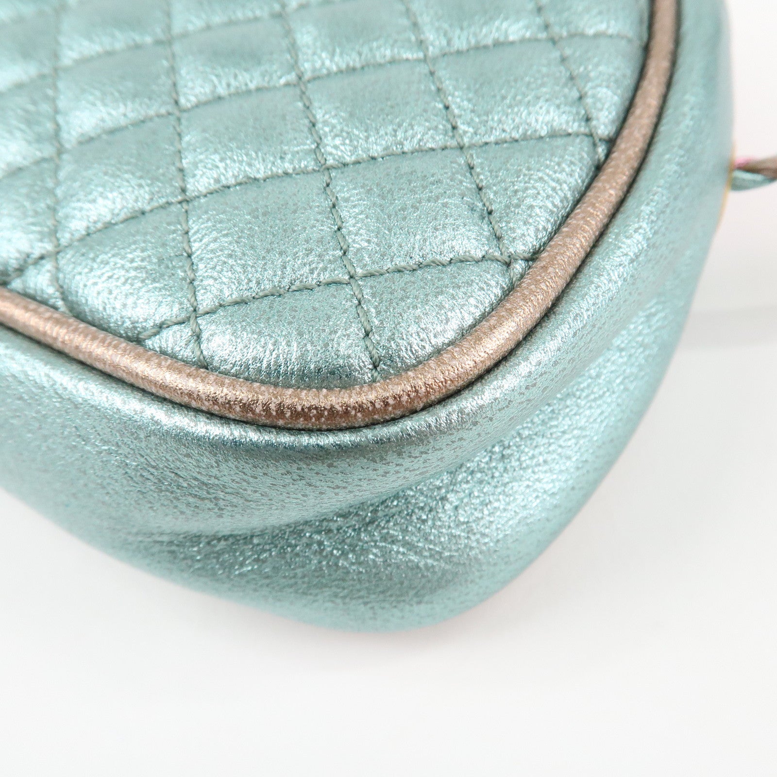 GUCCI Horsebit Leather Shoulder Bag Metallic Pink Blue 534951 Used