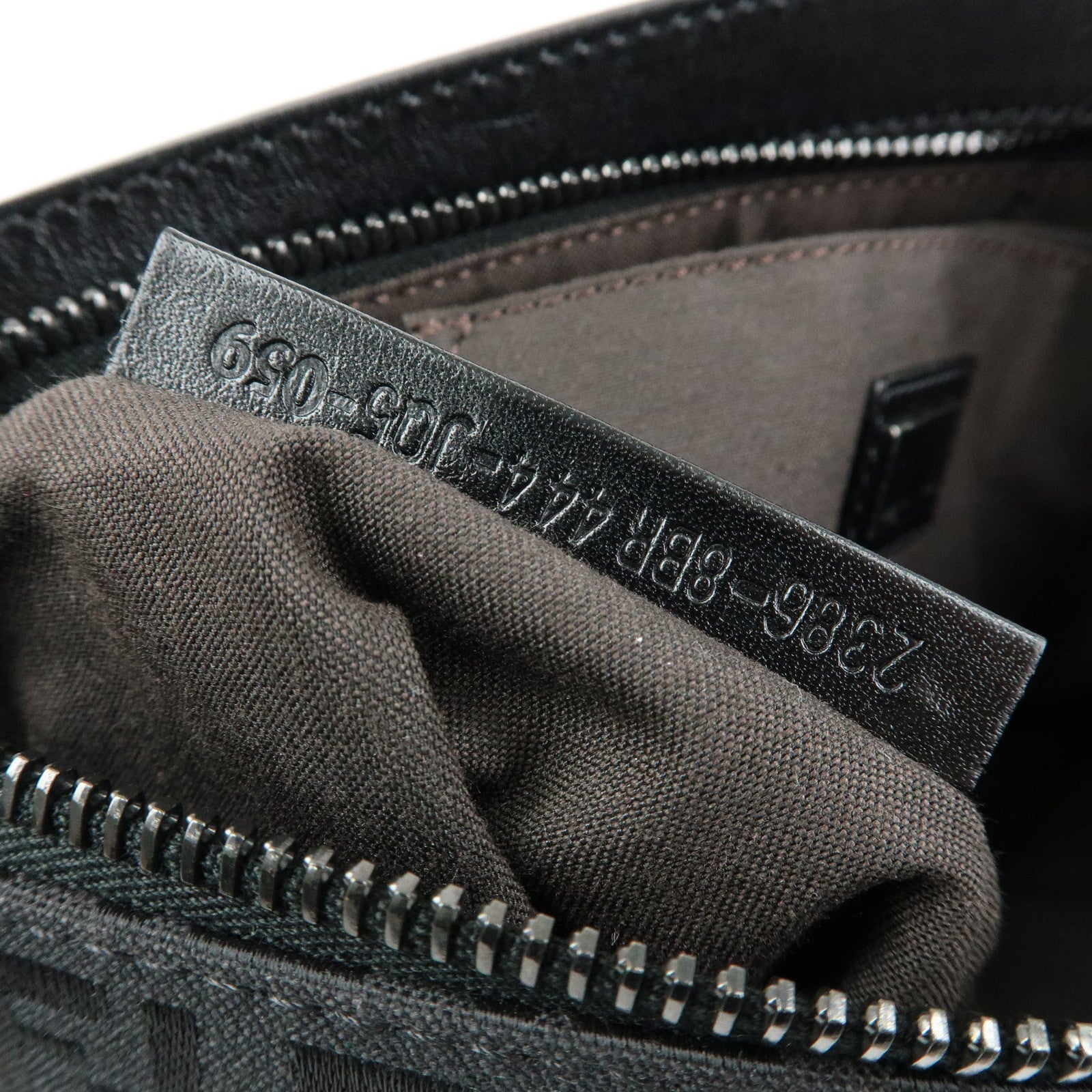 FENDI Zucchino Canvas Leather Shoulder Bag Hand Bag Black 8BR444