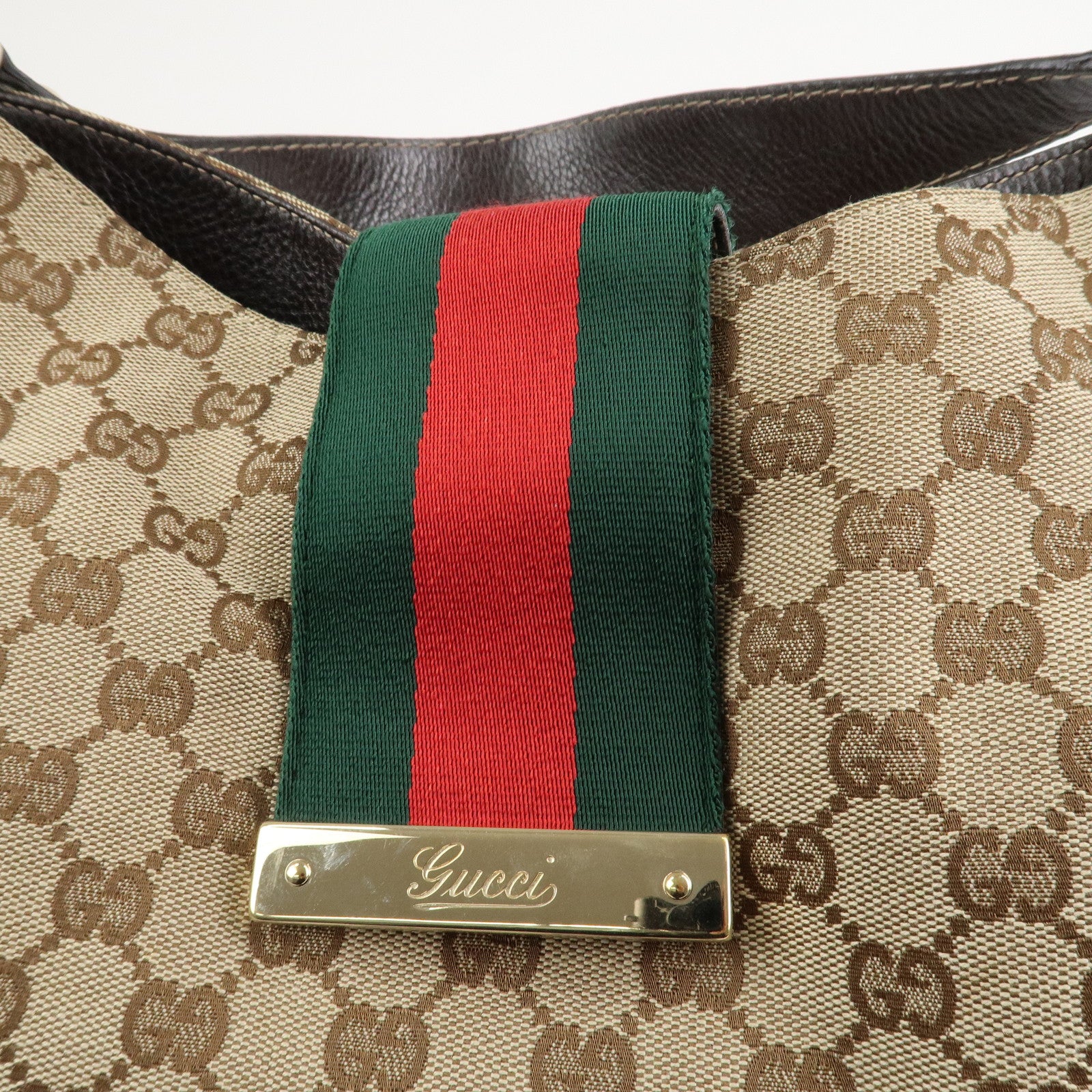 GUCCI GG Canvas Shoulder Bag Hand Bag Beige Brown 211933