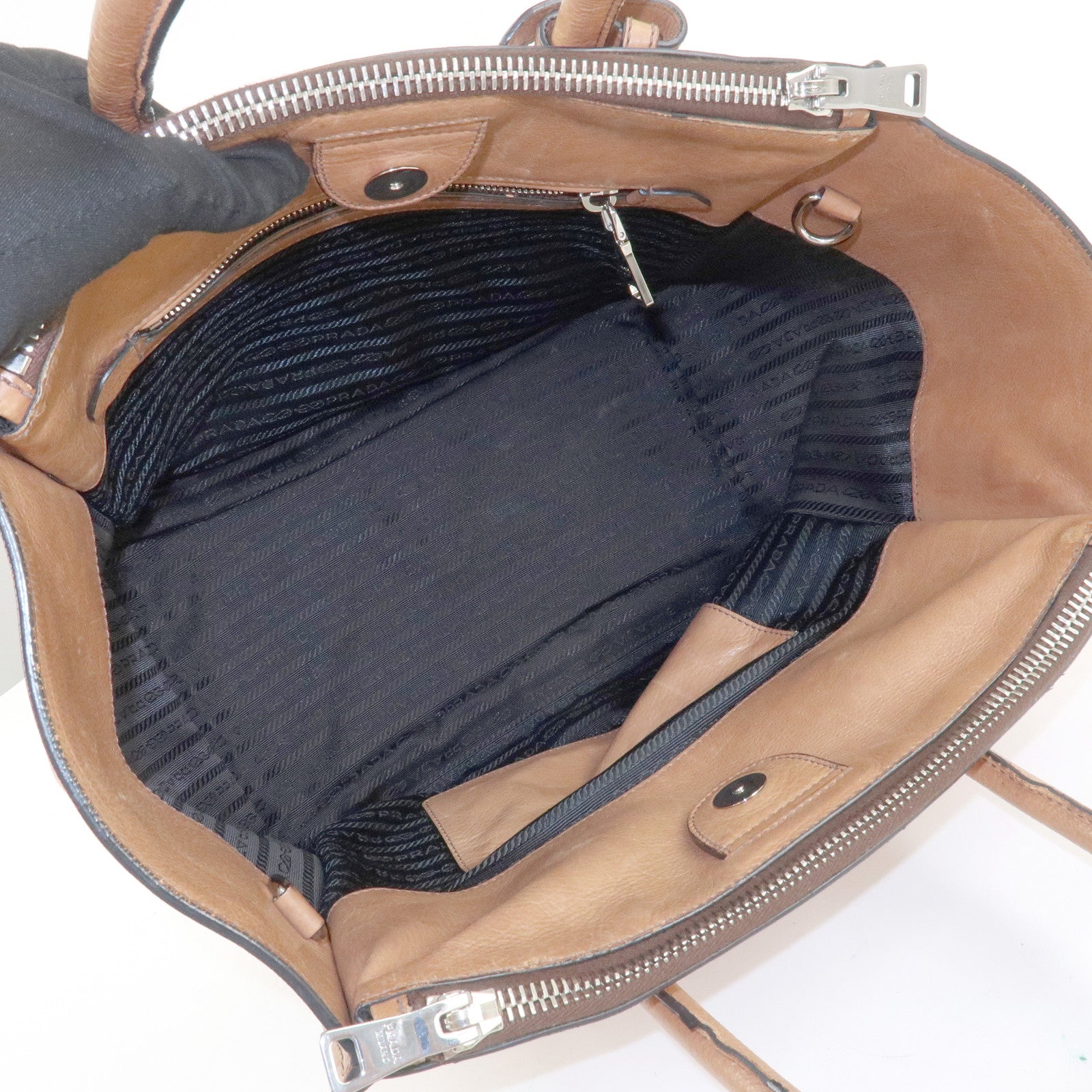 PRADA Triangle Logo Leather 2Way Hand Bag Shoulder Bag Brown BN2619