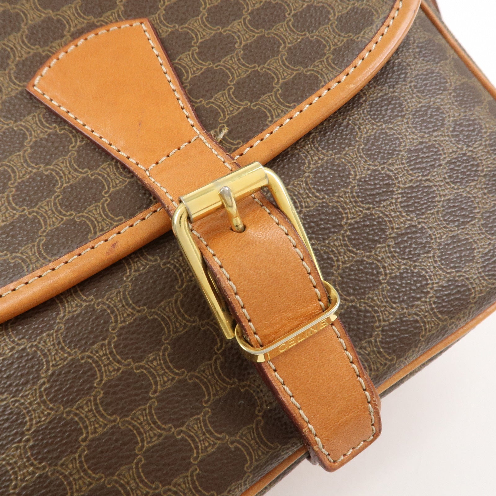 CELINE Macadam PVC Leather Shoulder Bag Crossbody Bag Brown