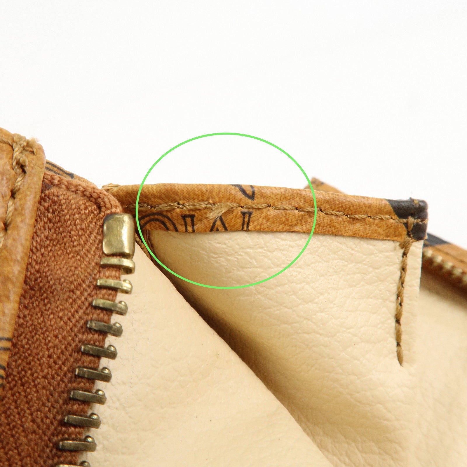 MCM Visetos Leather Clutch Bag Brown Gold Hardware