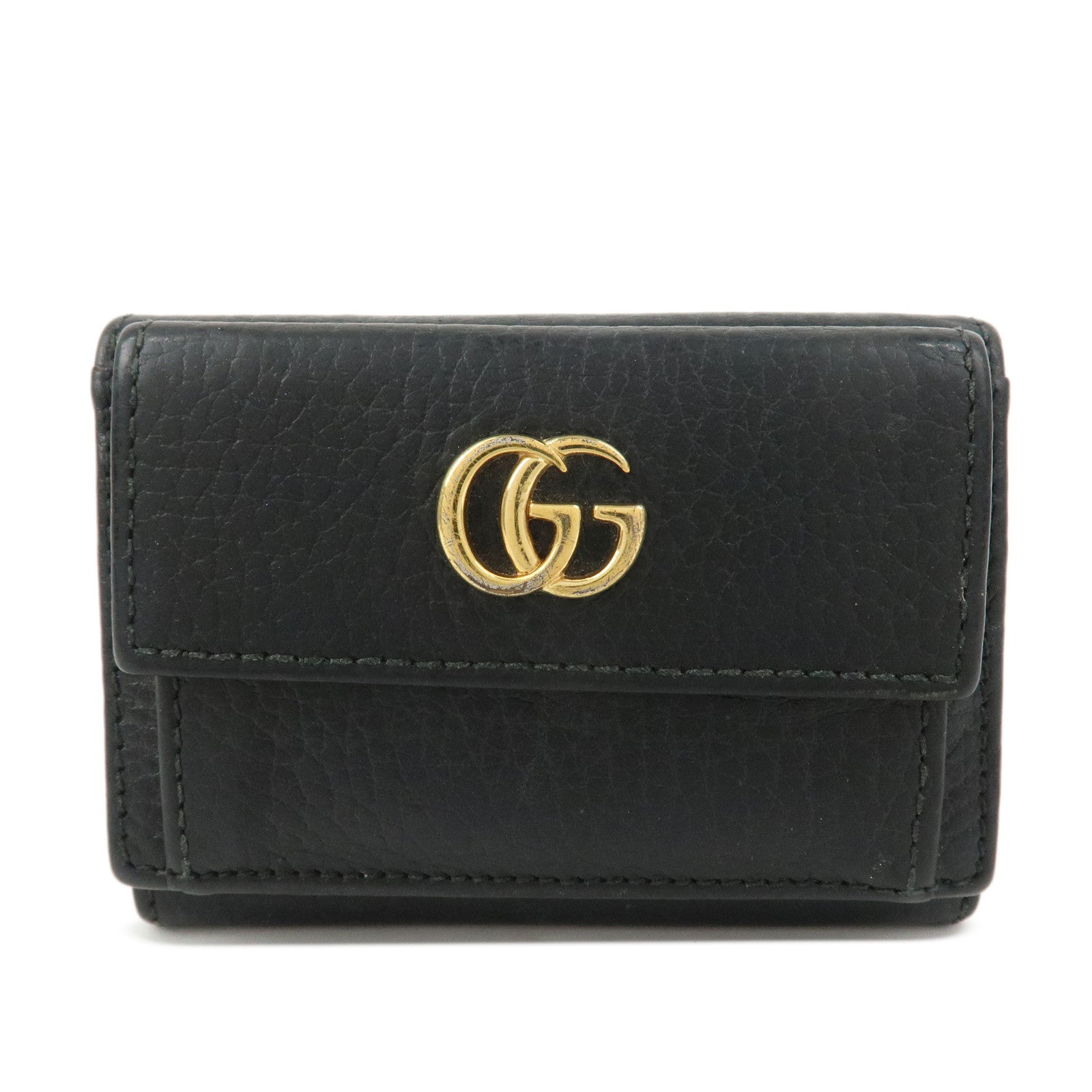 GUCCI GG Marmont Leather Tri-fold Compact Wallet Black 523277