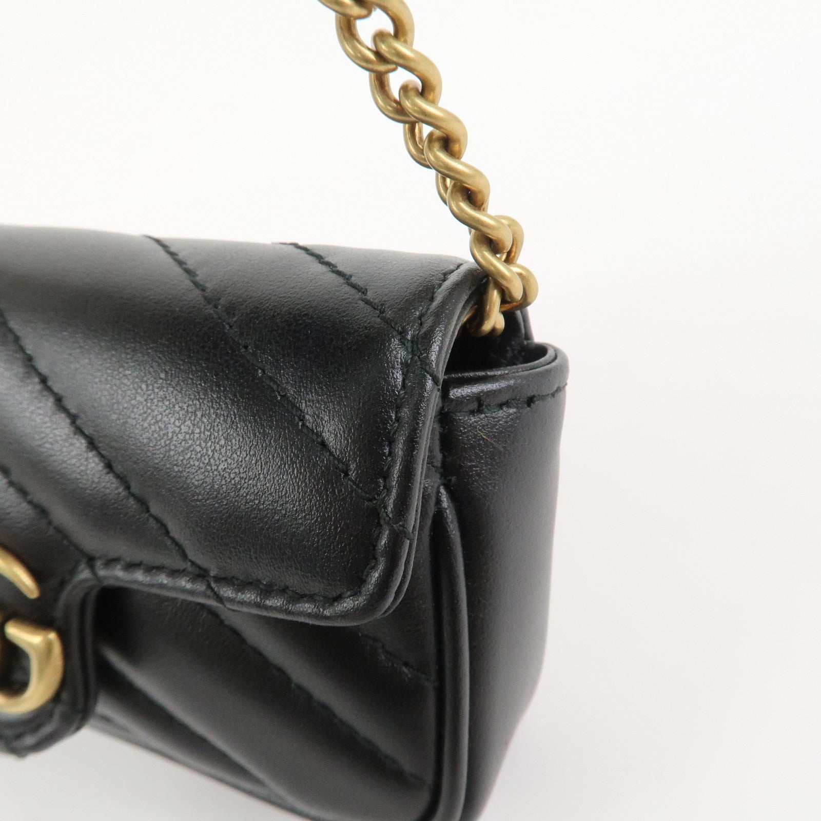 GUCCI GG Marmont Leather Chain Hand Bag Black 575161