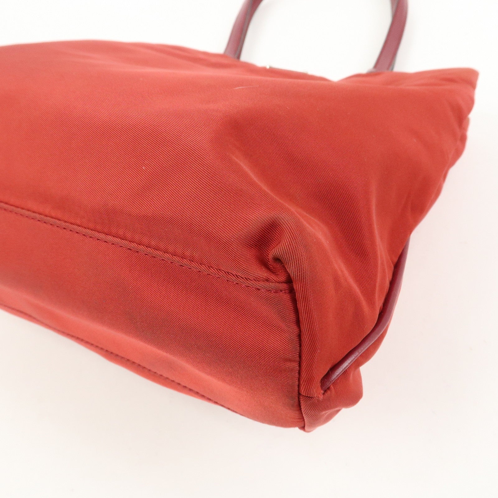 PRADA Triangle Logo Nylon Leather Tote Bag Shoulder Bag Red