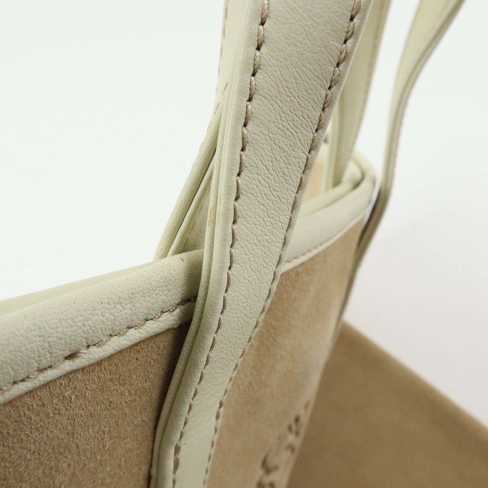 LOEWE Anagram Suede Leather Tote Bag Hand Bag Beige White