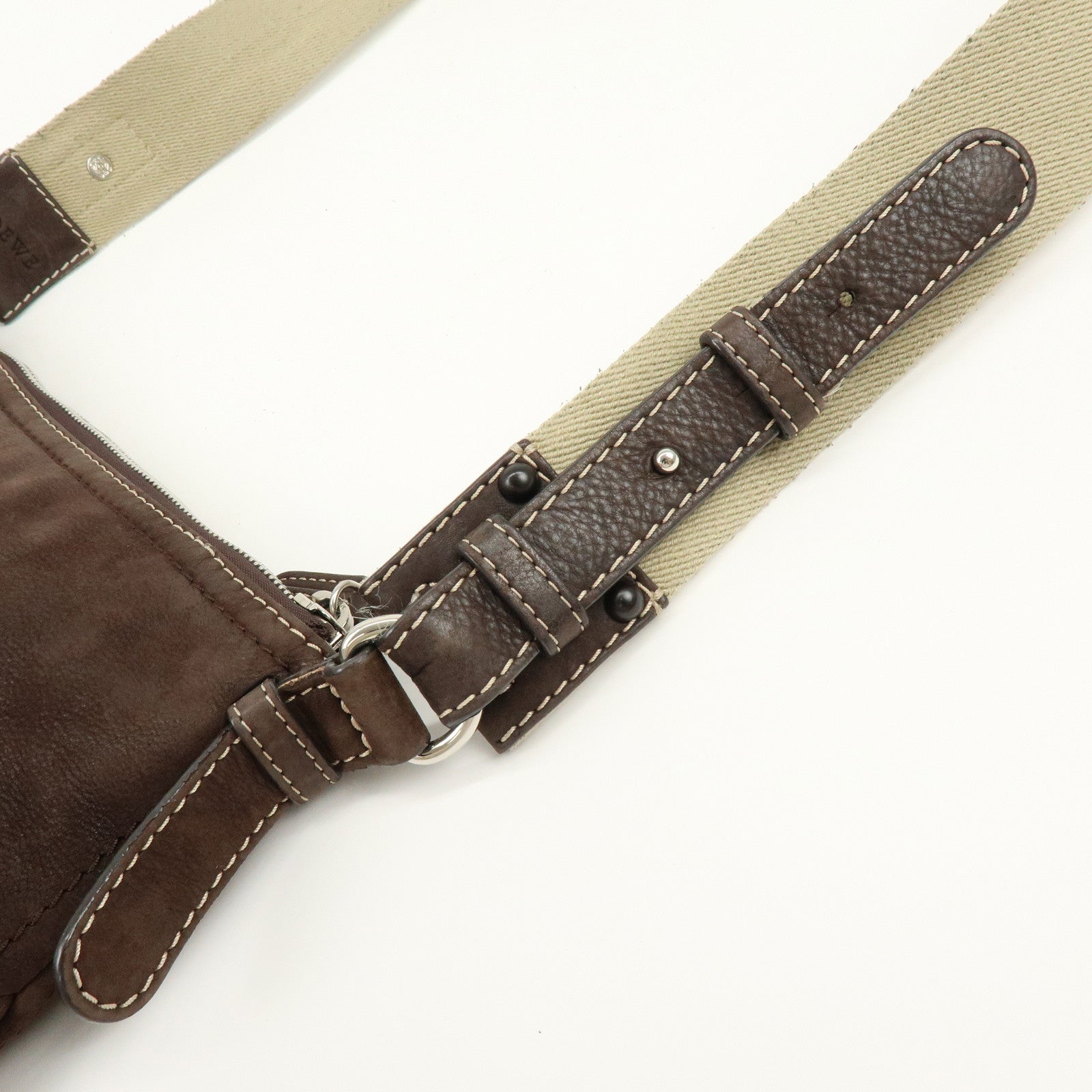 LOEWE Anagram Leather Canvas Shoulder Bag Crossbody Bag Brown Beige