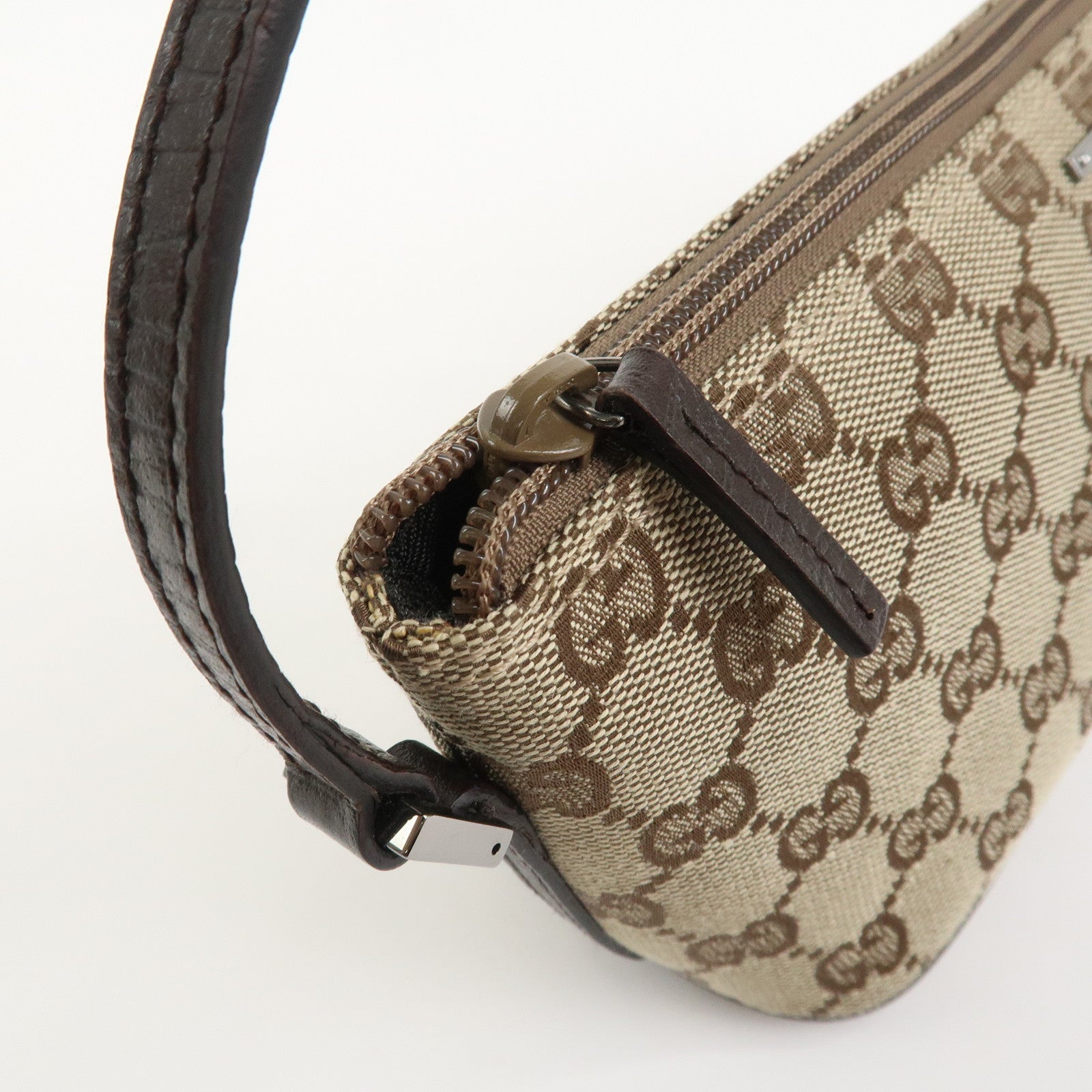 GUCCI Boat Bag GG Canvas Leather Hand Bag Brown 07198