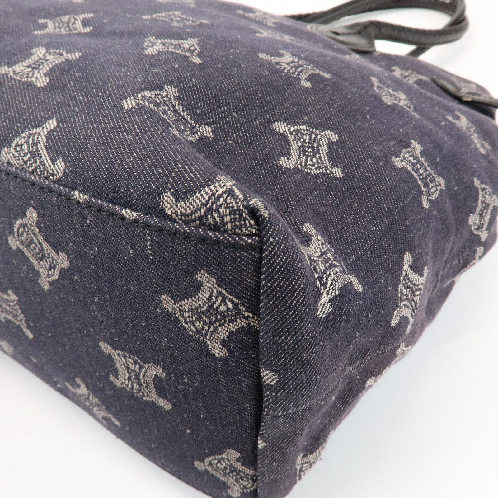 CELINE Macadam Logo Canvas Leather Shoulder Bag Hand Bag Navy