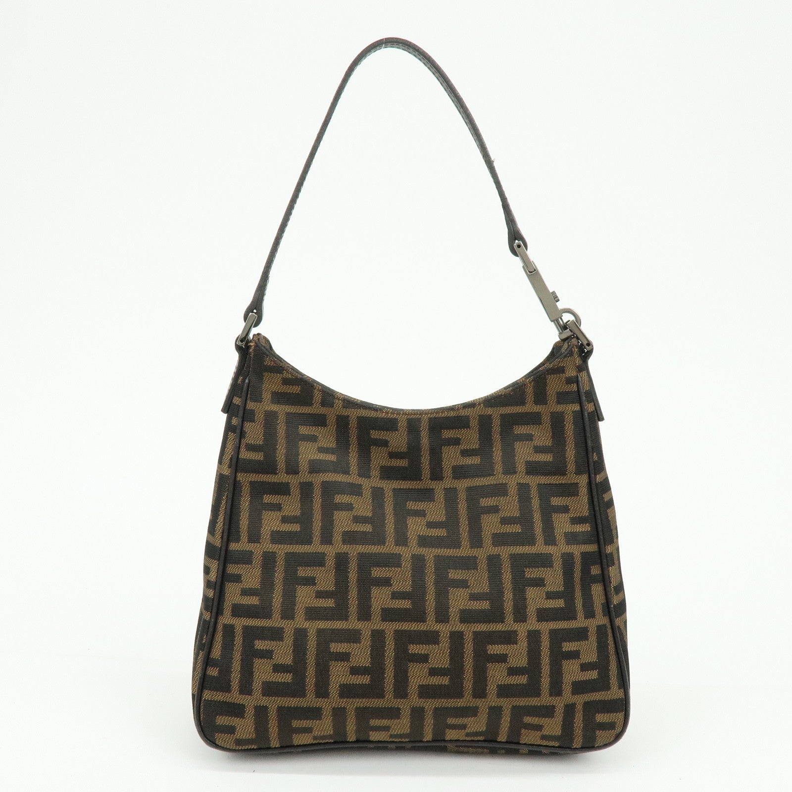 FENDI Zucca Canvas Leather Hand Bag Shoulder Bag Brown Black