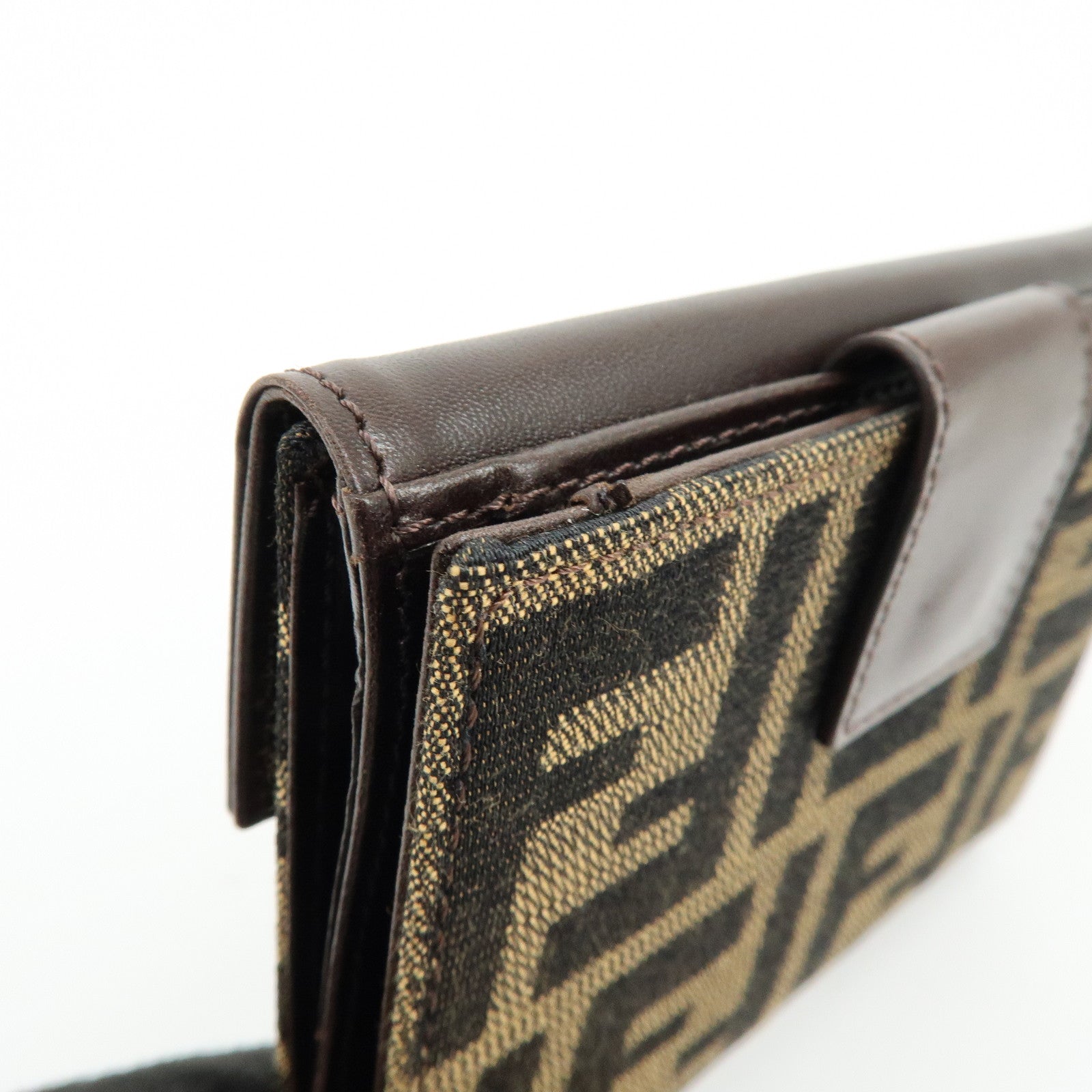 FENDI Zucca Canvas Leather Bi-fold Compact Wallet Brown 8M0033