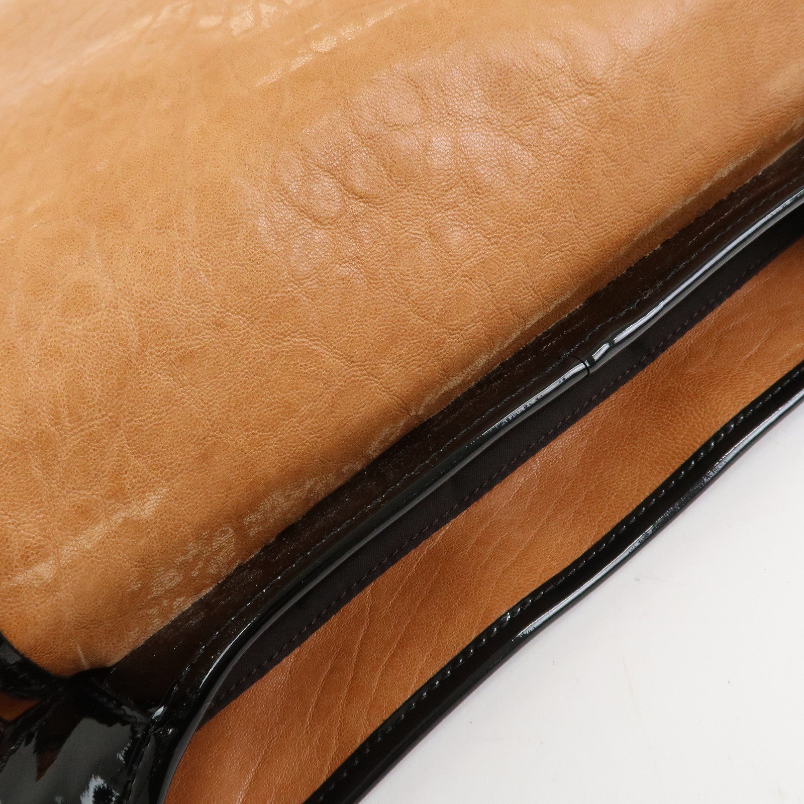 FENDI Patent Leather Shoulder Bag Hand Bag Brown Black 8BN165