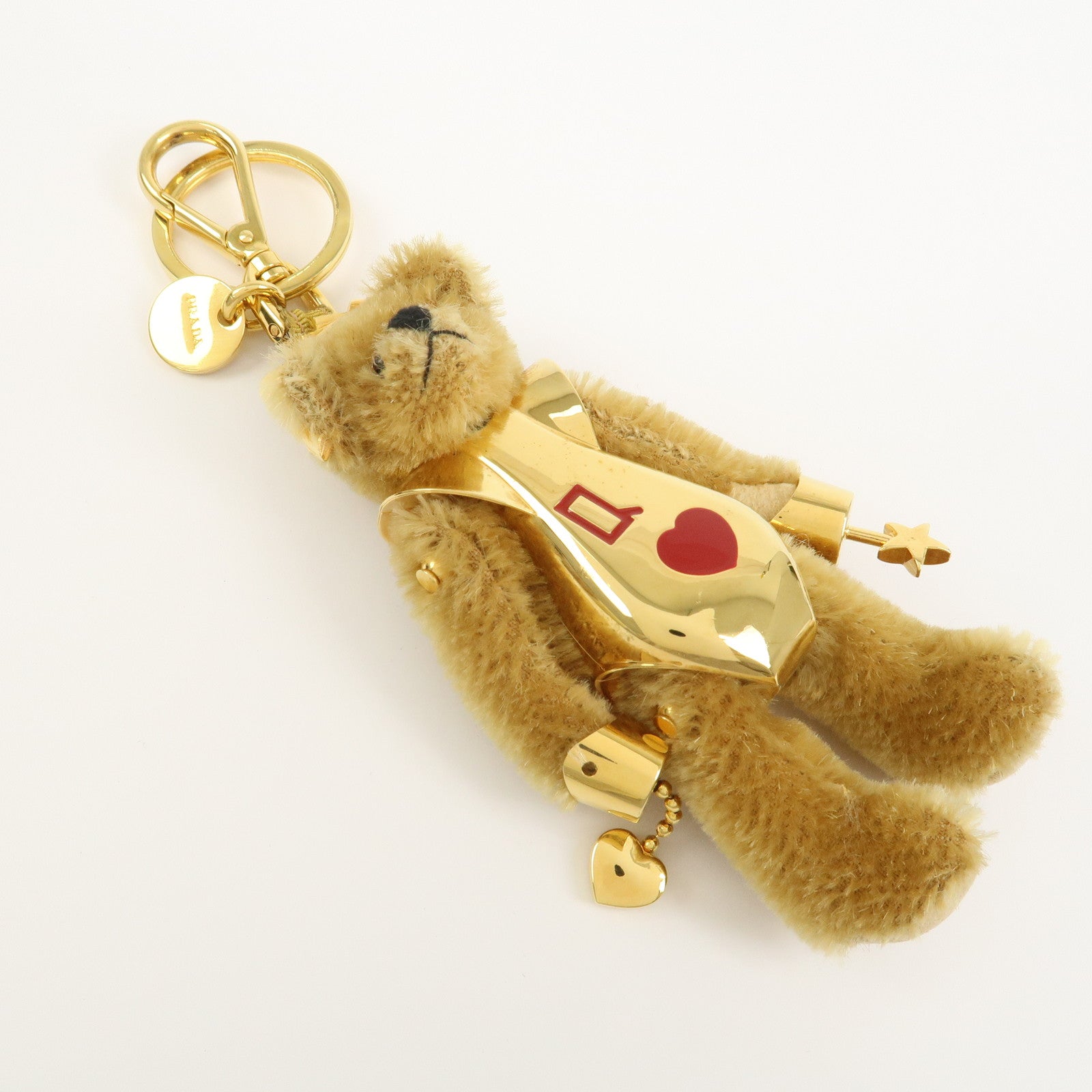 PRADA Teddy Bear Key Bag Charm Lucky Star Gold Brown