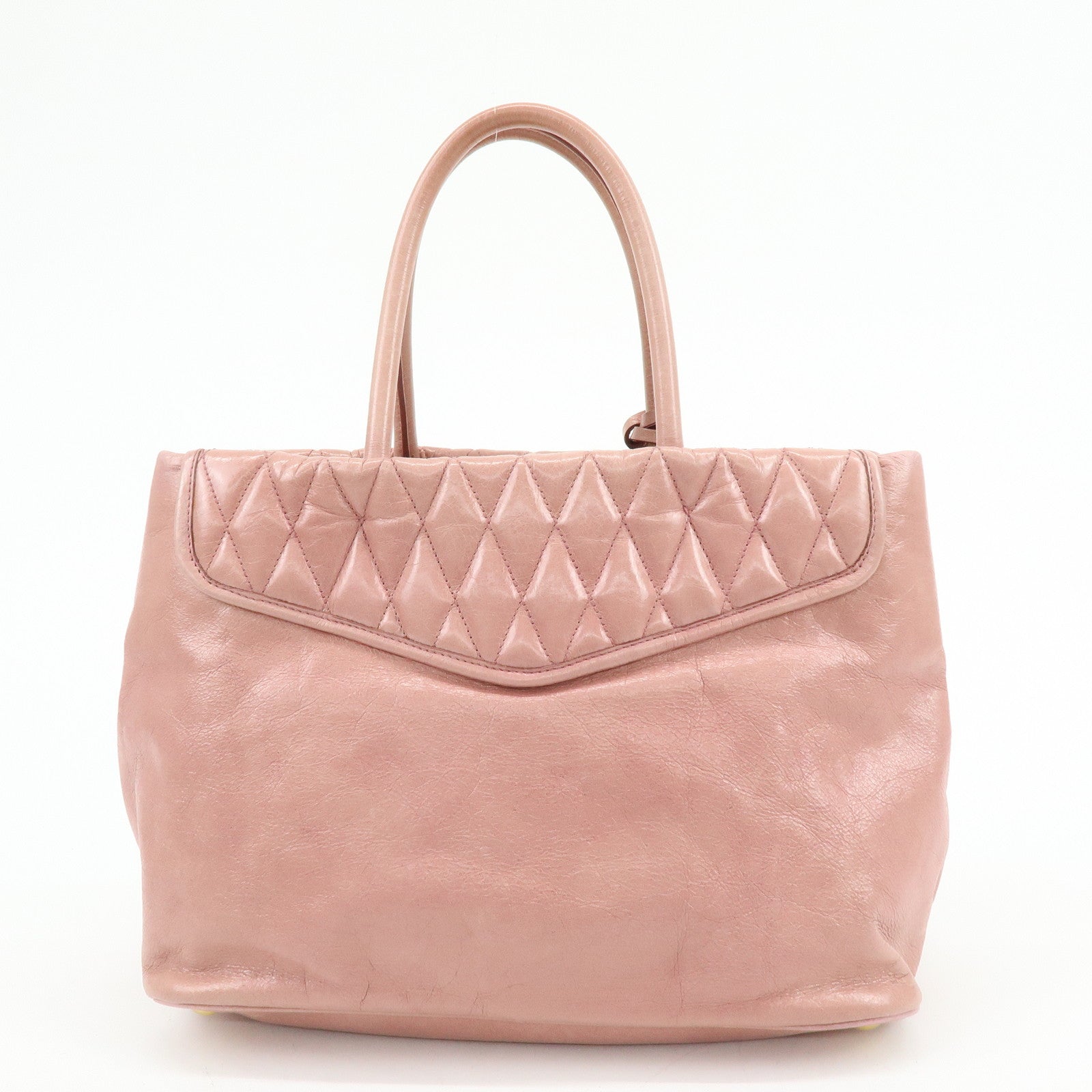 MIU MIU Logo Leather Hand Bag Tote Bag Pink RN1098