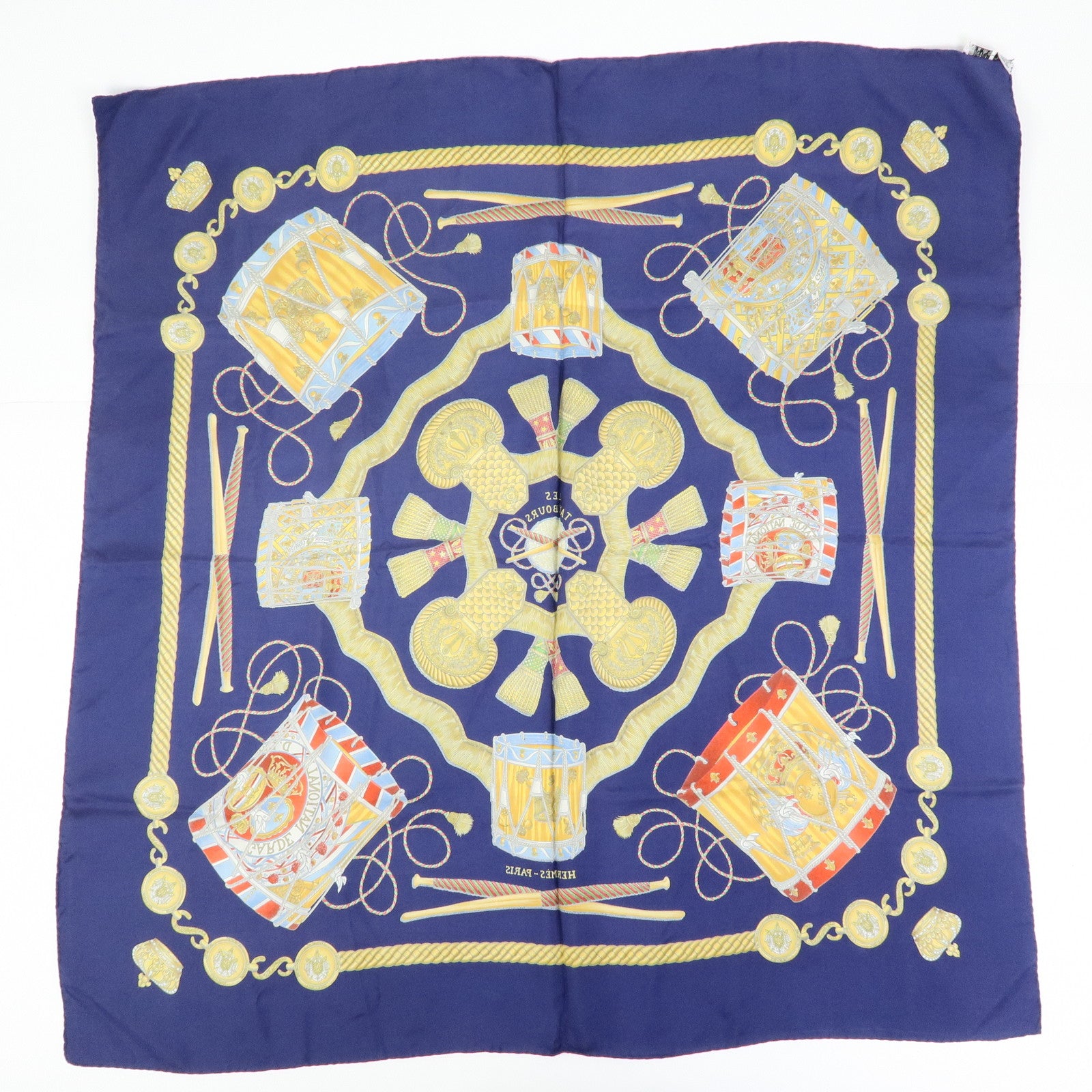 HERMES Carre 90 Set of 2 Silk 100% Scarf Black Navy Yellow