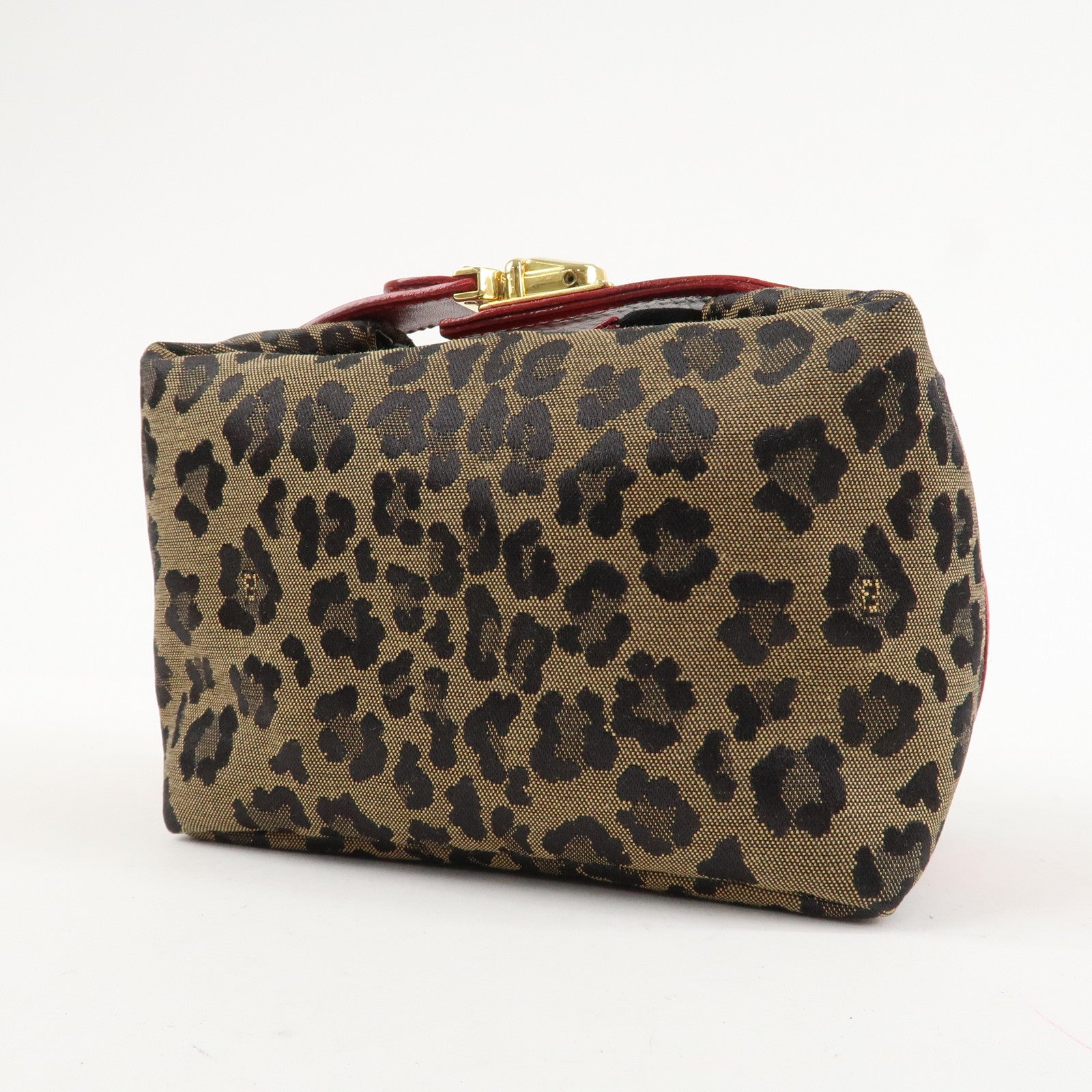 FENDI Canvas Leather Leopard Vanity Bag Cosmetic Pouch 26360 Used