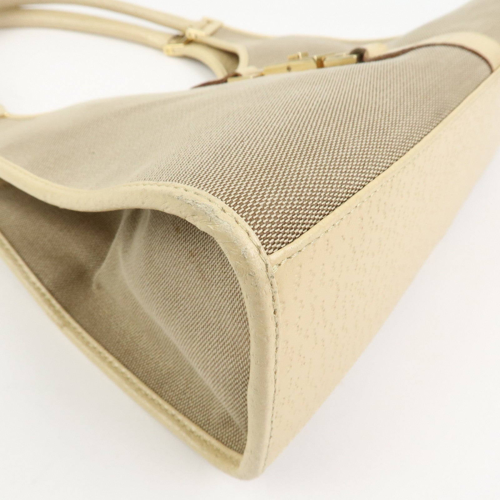 GUCCI Jackie Canvas Leather Shoulder Bag Hand Bag Beige 002.1067