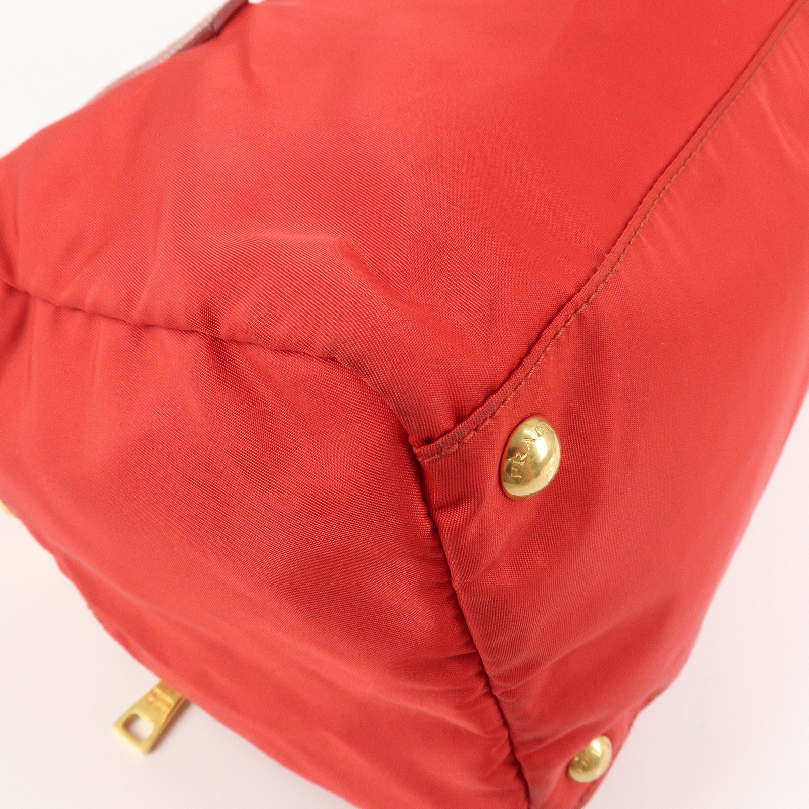 PRADA Triangle Logo Nylon Leather 2Way Shoulder Bag Hand Bag Red Used