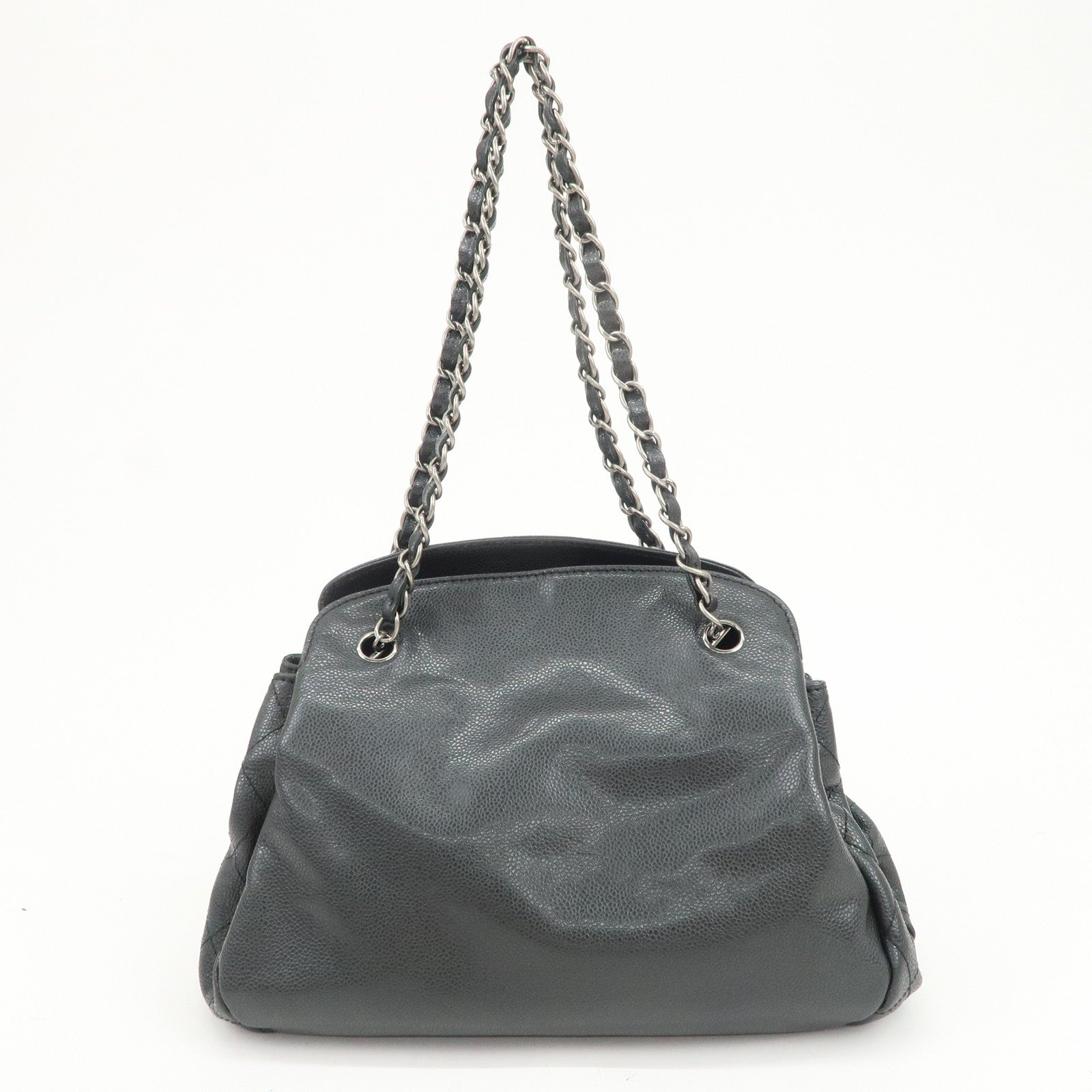 CHANEL COCO Mark Caviarskin Chain Shoulder Bag Black Silver