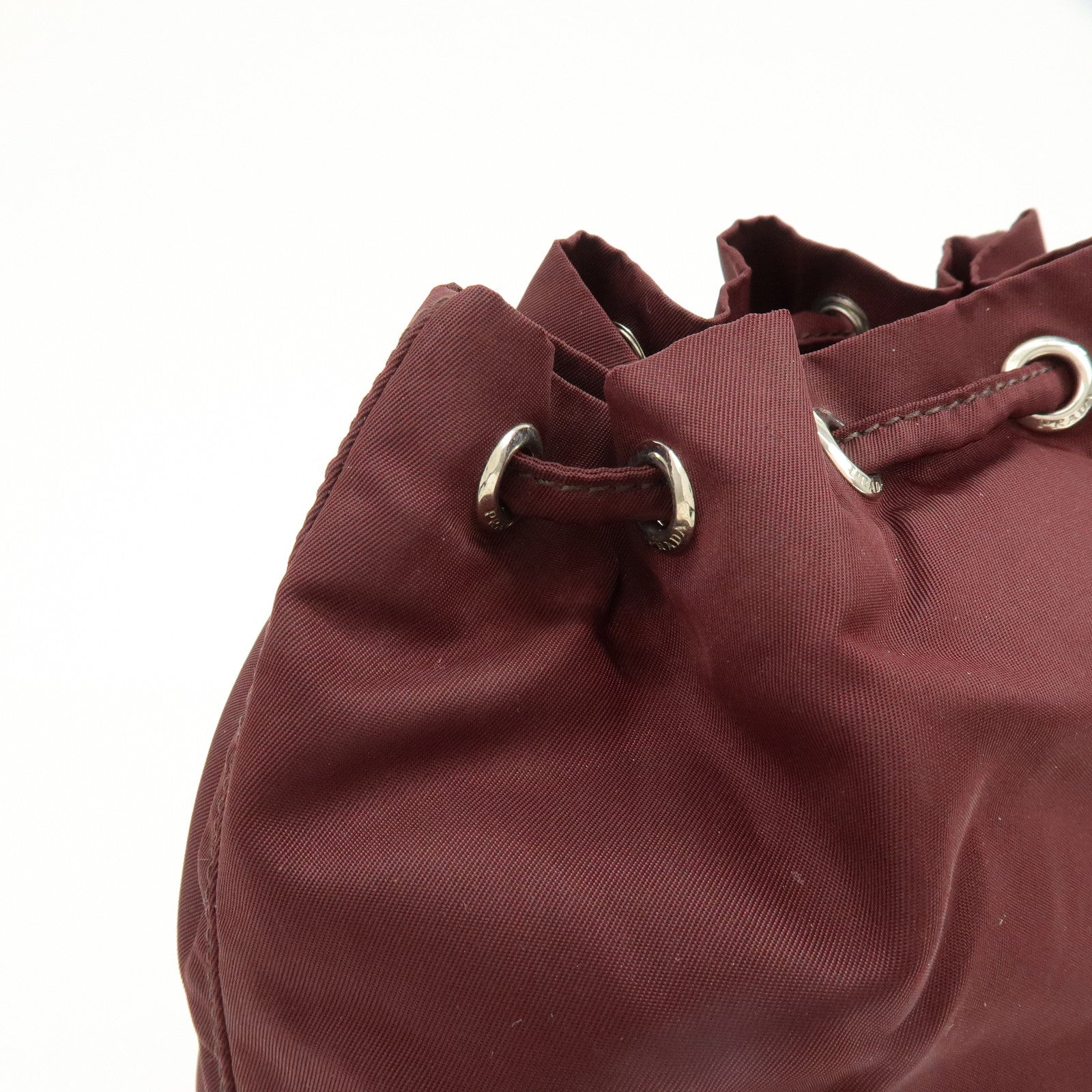 PRADA Triangle Logo Nylon Saffiano Leather Drawstring Pouch Bag