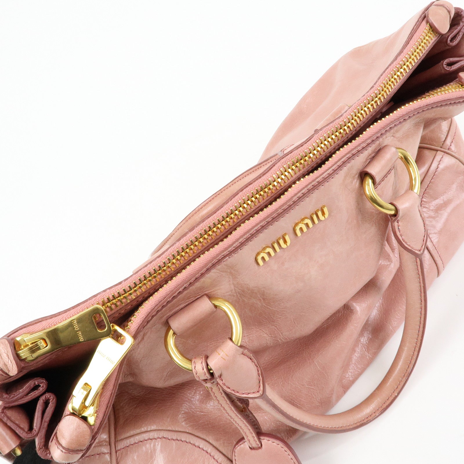 MIU MIU Vitello Shine Leather 2Way Bag Shoulder Bag Pink RN1091