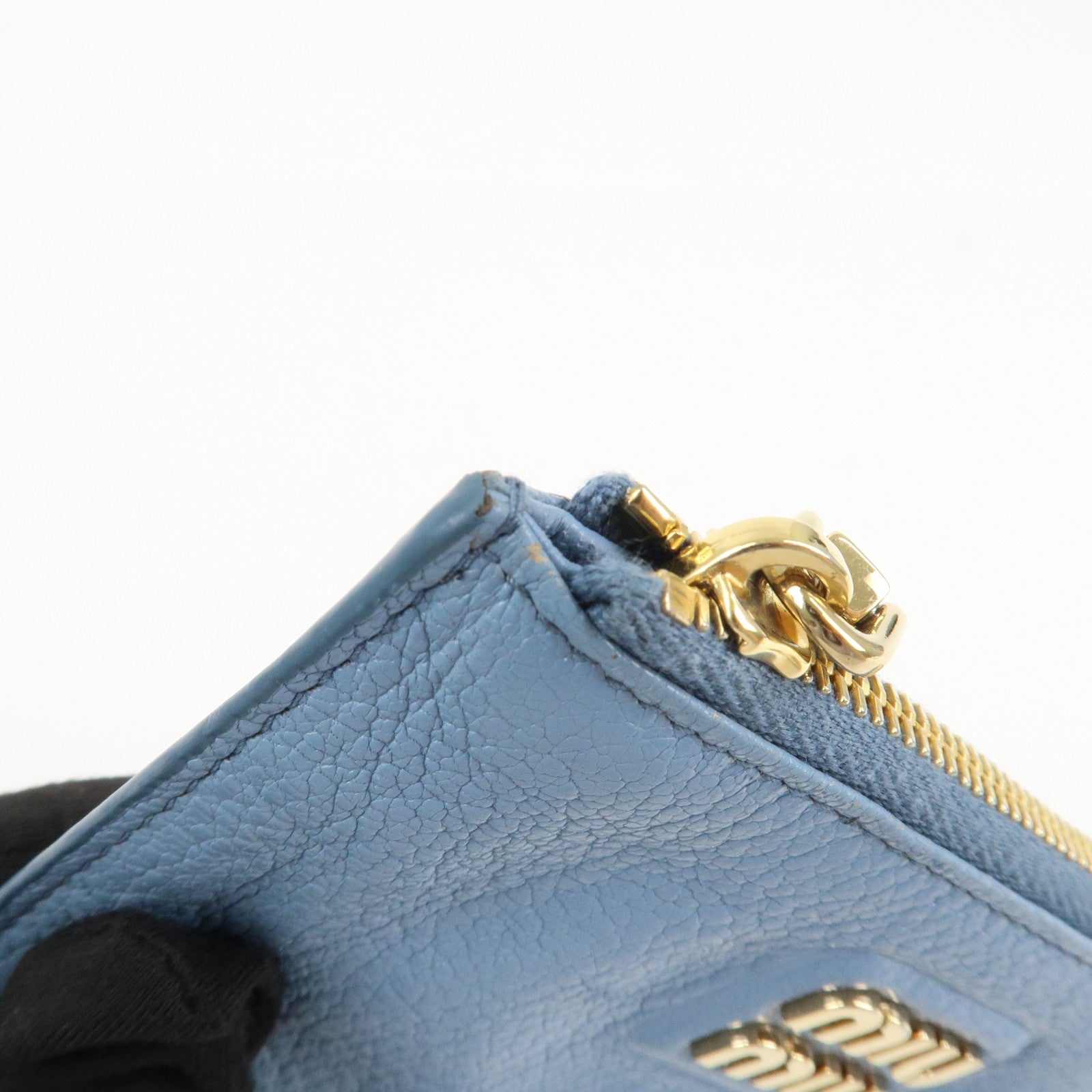 MIU MIU Leather Fragment Case Card Case Light Blue 5MB060 Used