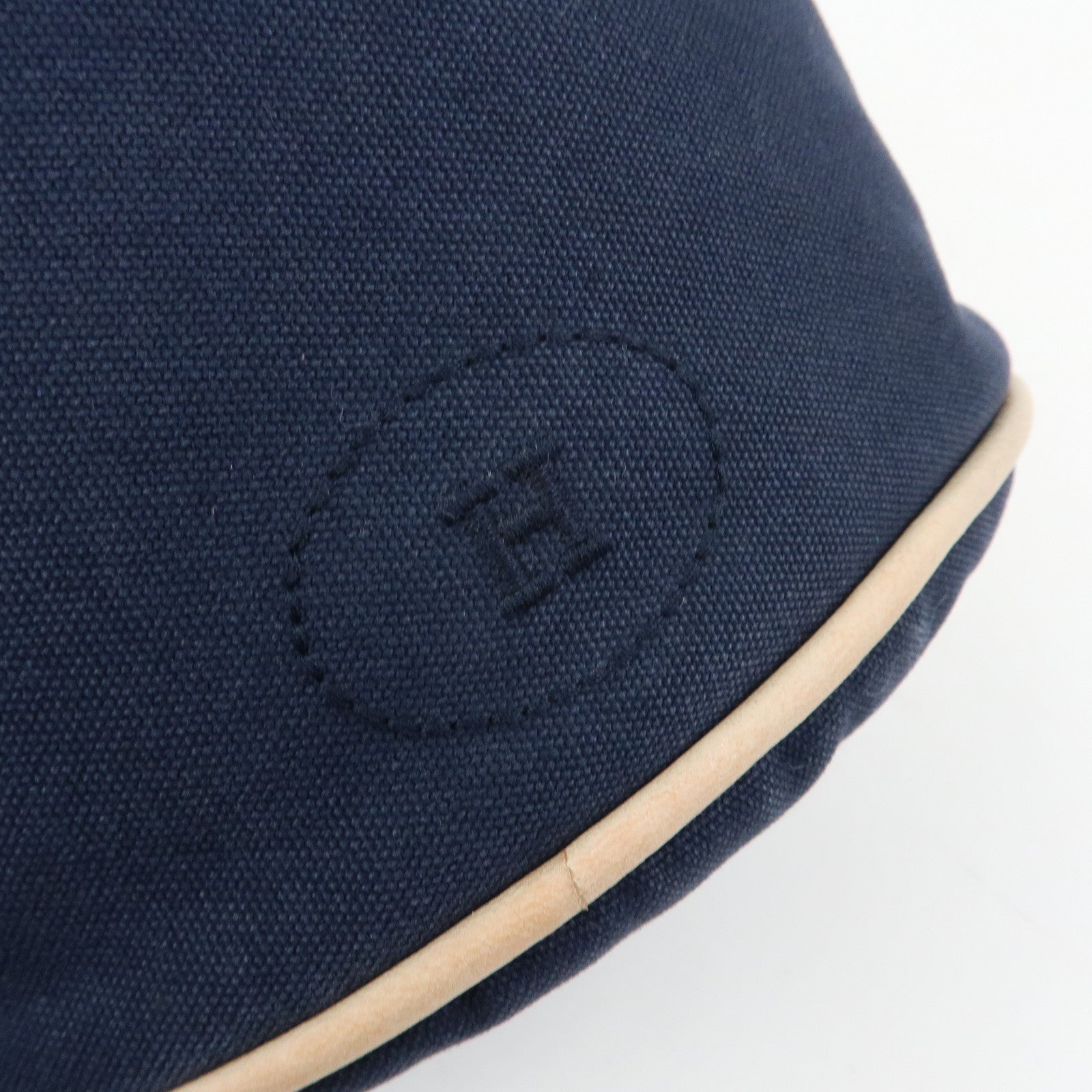 HERMES Canvas Leather Porochon Mimil PM Drawstring Backpack Navy