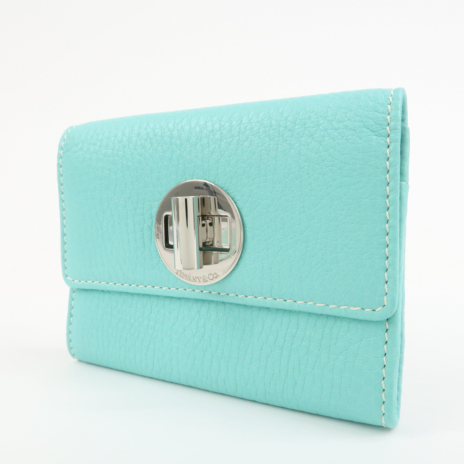 Tiffany & Co Leather Compact Bi-fold Wallet Tiffany Light Blue