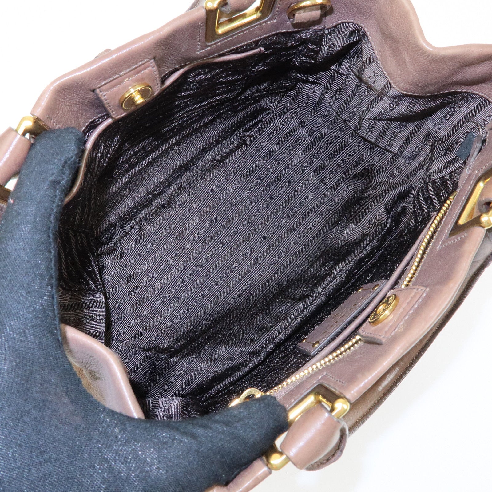 PRADA Calf Leather 2Way Bag Shoulder Bag Ribbon Brown BN2245