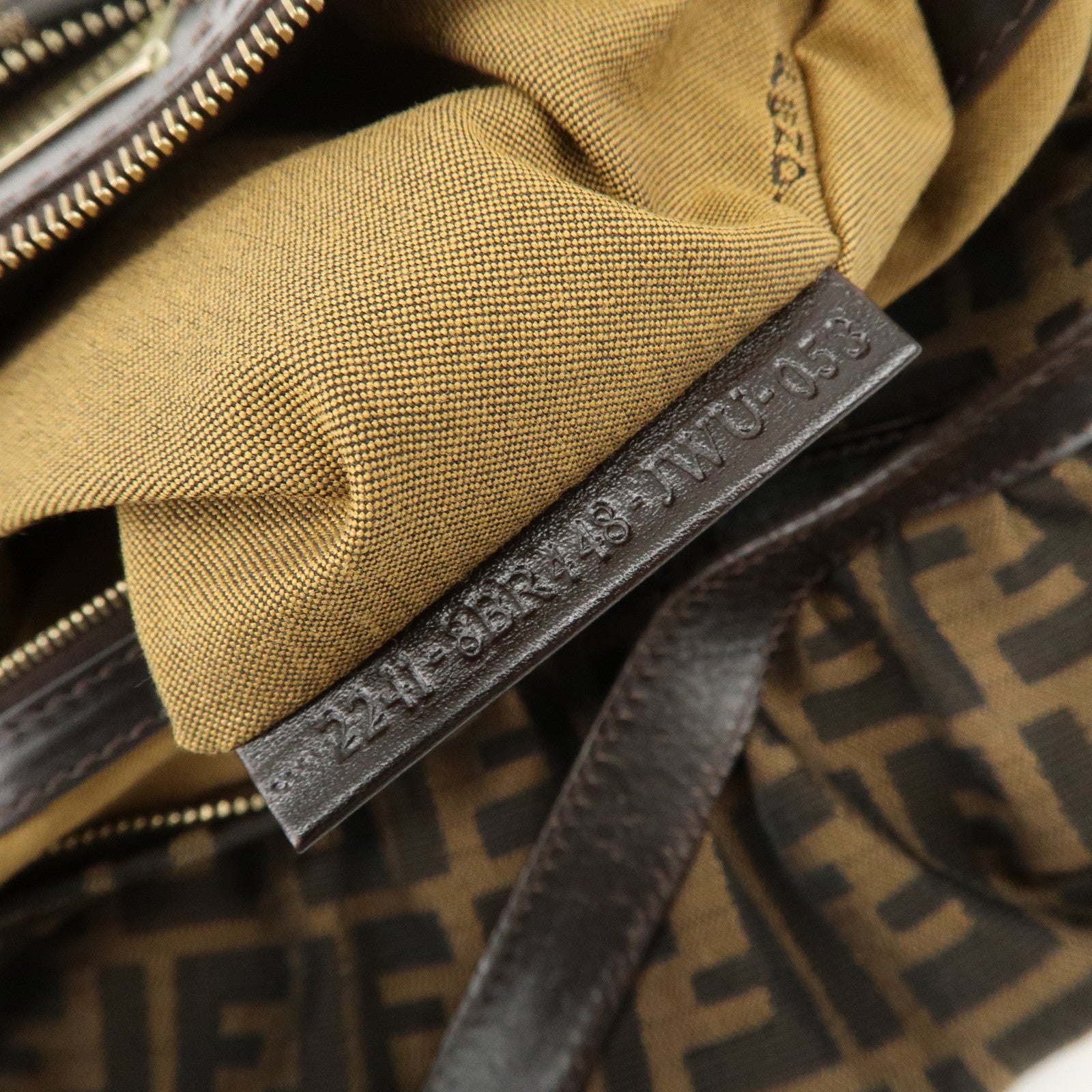 FENDI Zucca Canvas Leather Shoulder Bag Hand Bag Black Brown 8BR448