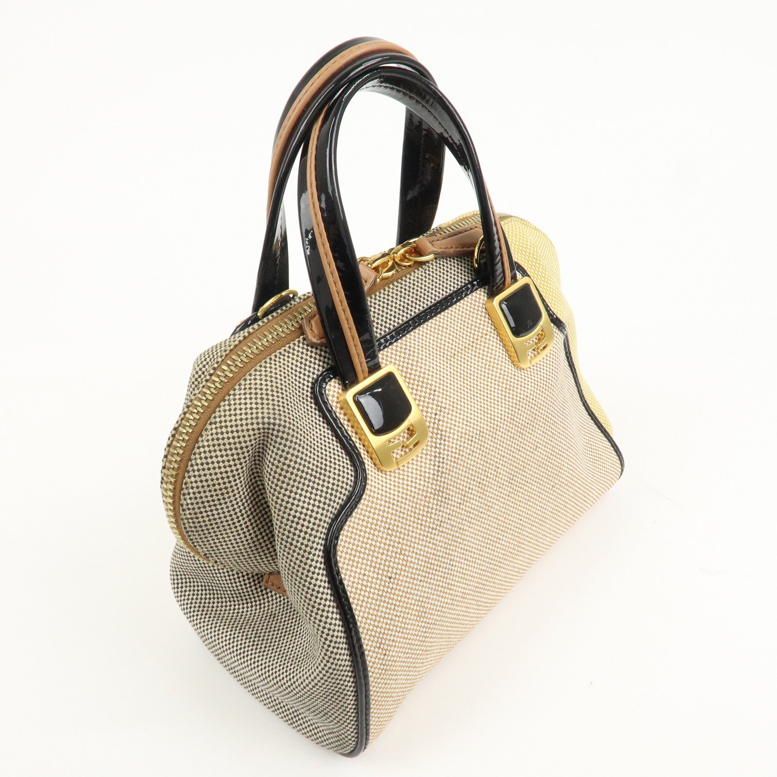 FENDI Chameleon Canvas Patent Leather 2Way Hand Bag Beige 8BL117