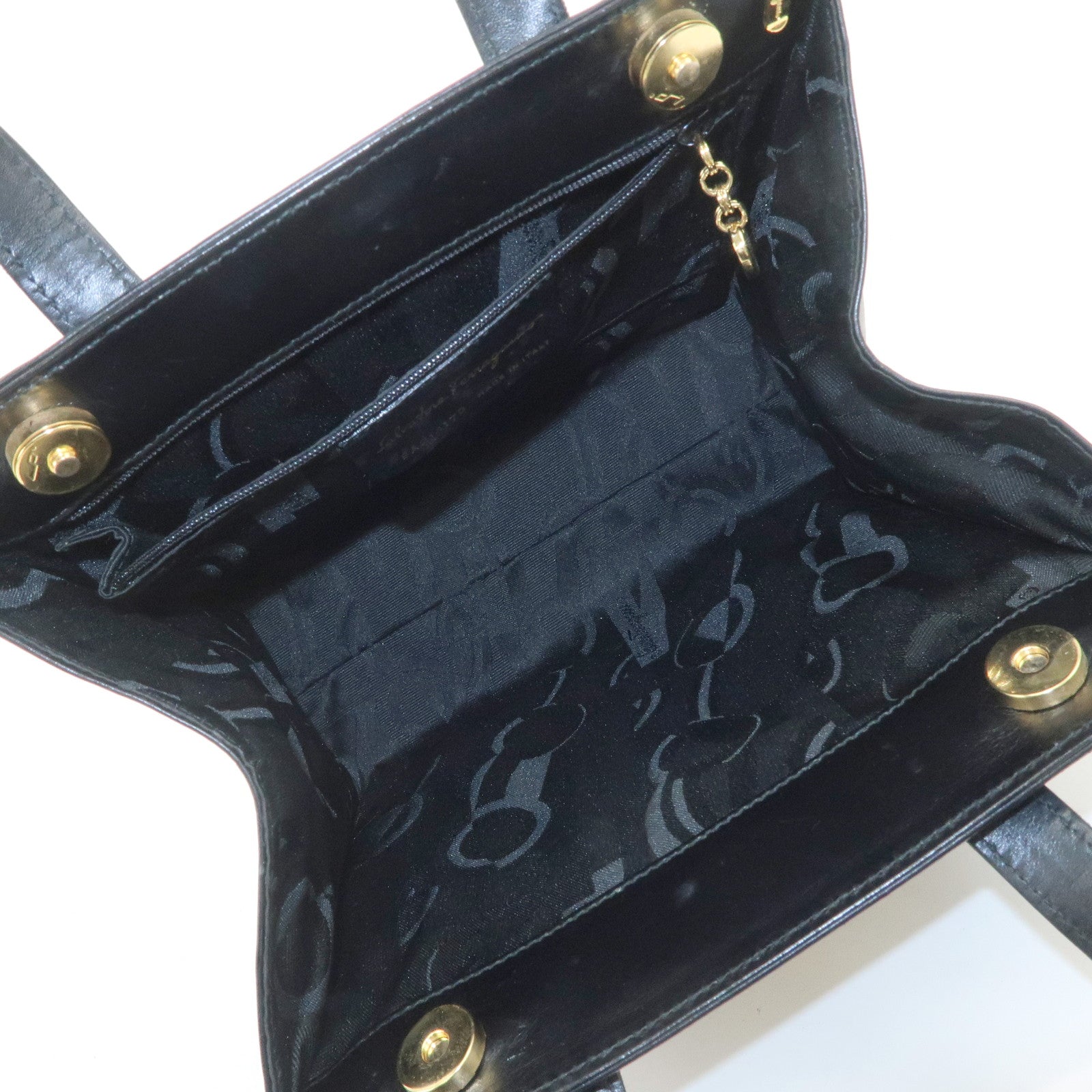 Ferragamo Gancini Leather 2Way Bag Hand Bag Shoulder Bag Black