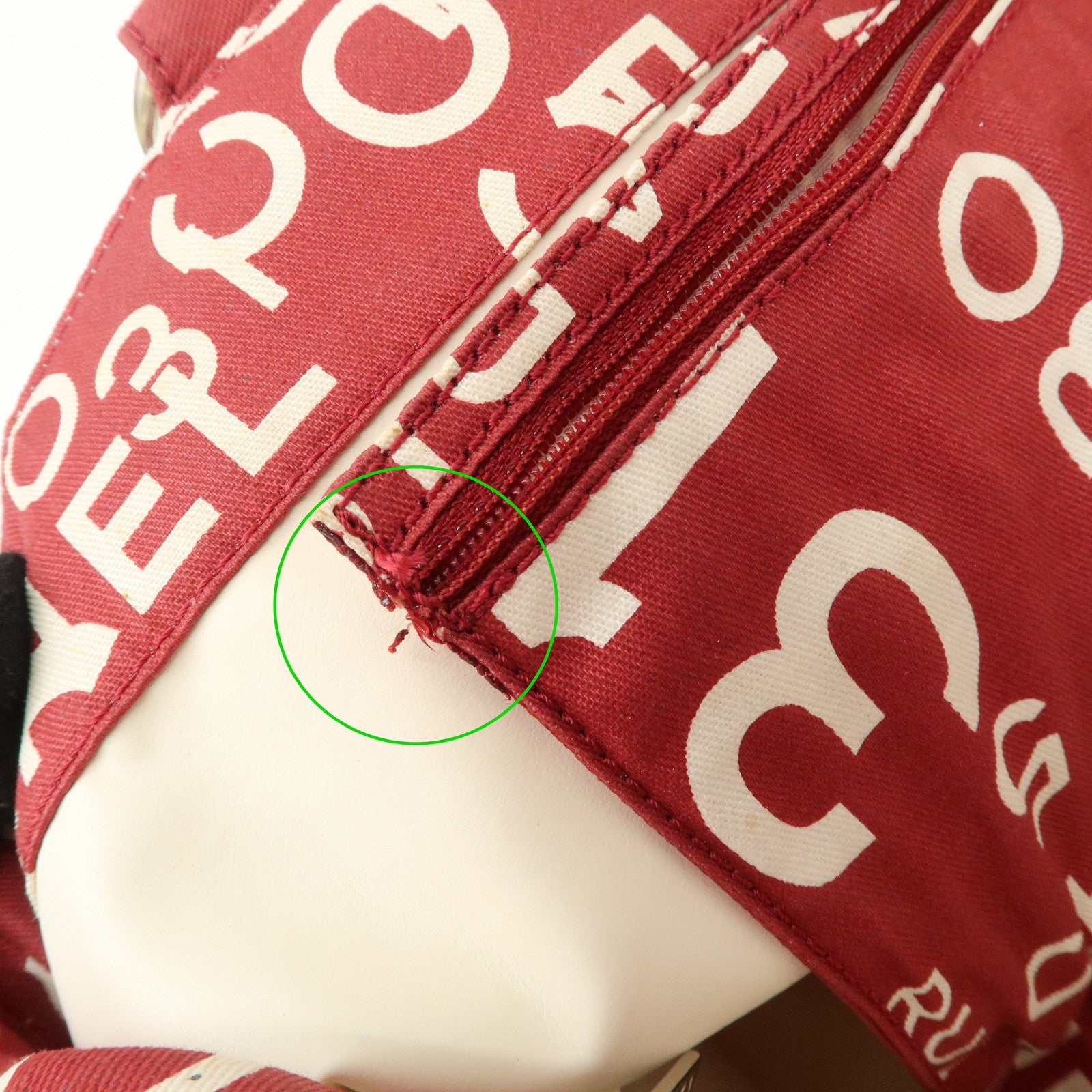 CHANEL By Sea Line Canvas Tote Bag Red Ivory A18302 Used