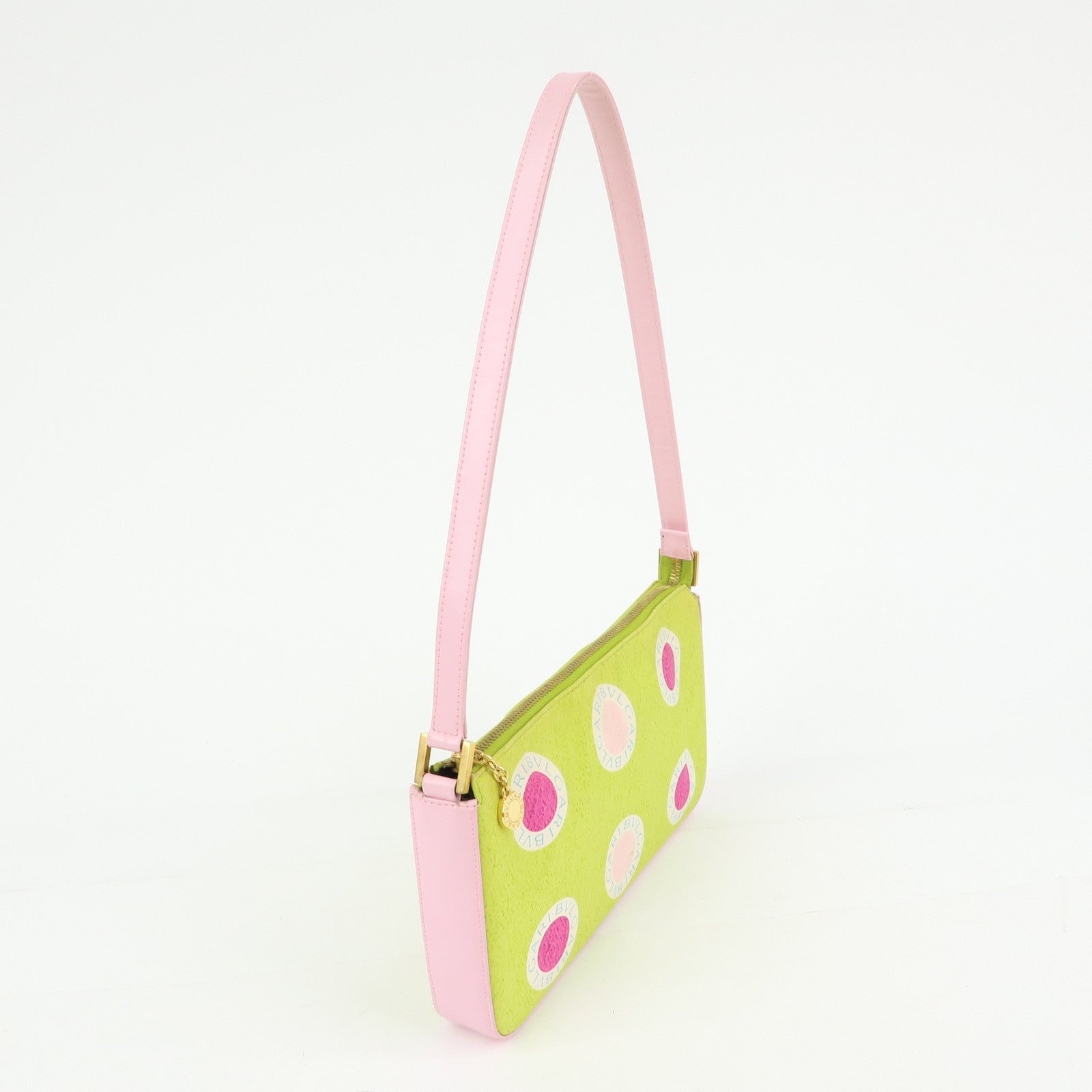 BVLGARI Nylon Leather Shoulder Bag Hand Bag Light Pink Light Green