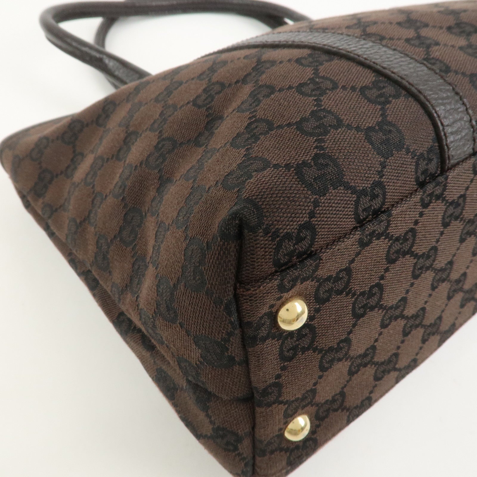 GUCCI Canvas Leather Tote Bag Shoulder Bag Dark Brown 257302