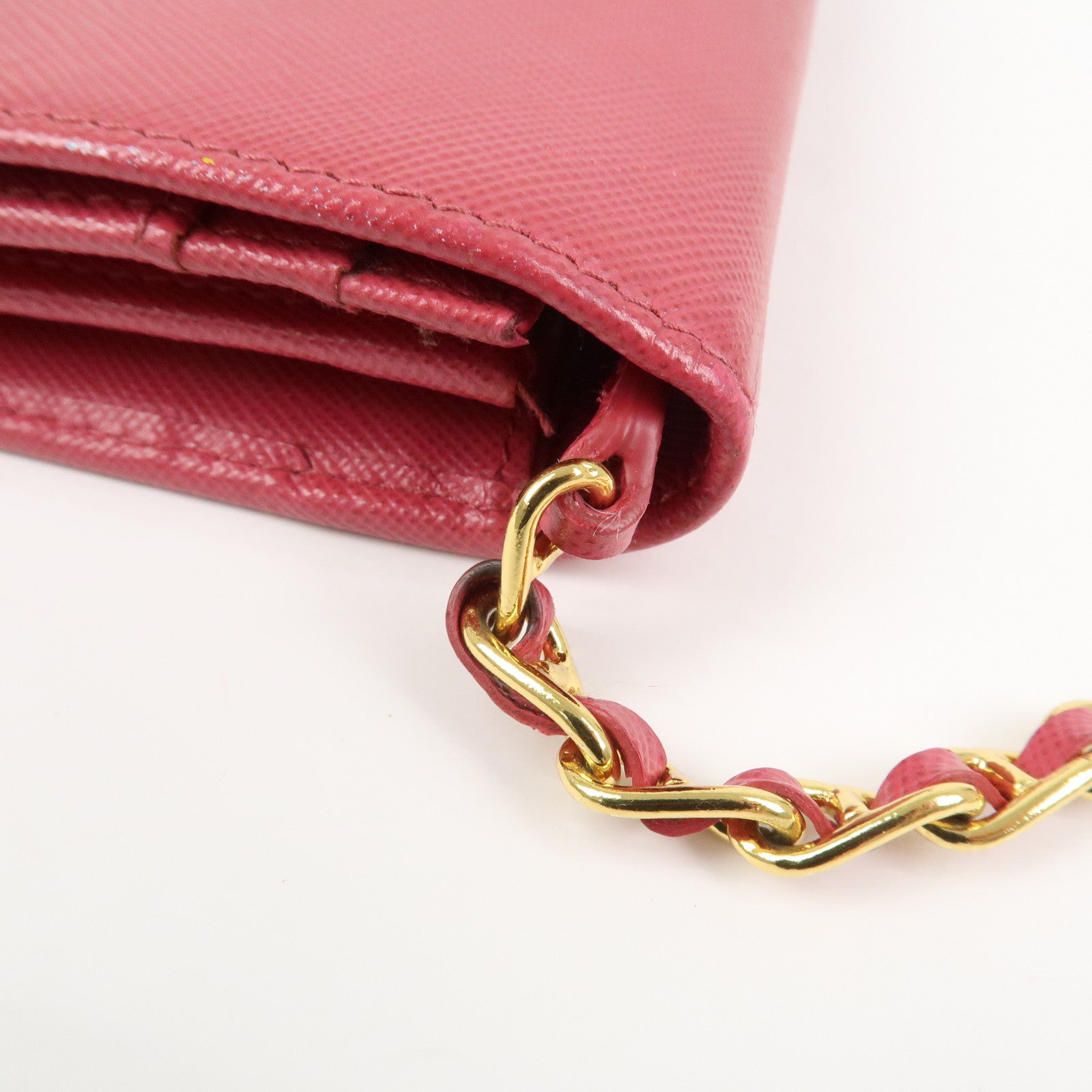 PRADA Logo Saffiano Leather WOC Chain Long Wallet Pink 1M1290