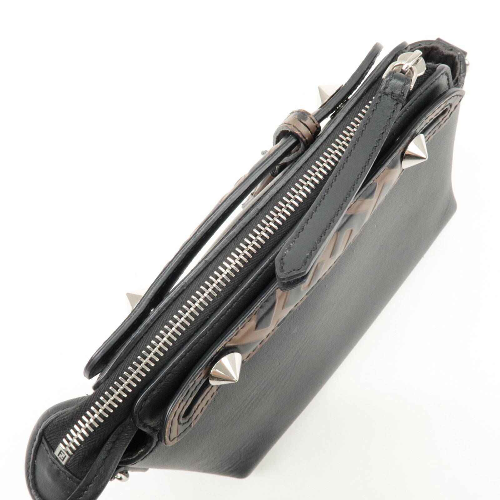 FENDI Zucca By The Way Leather 2Way Shoulder Bag Black Brown 8BL145 Used