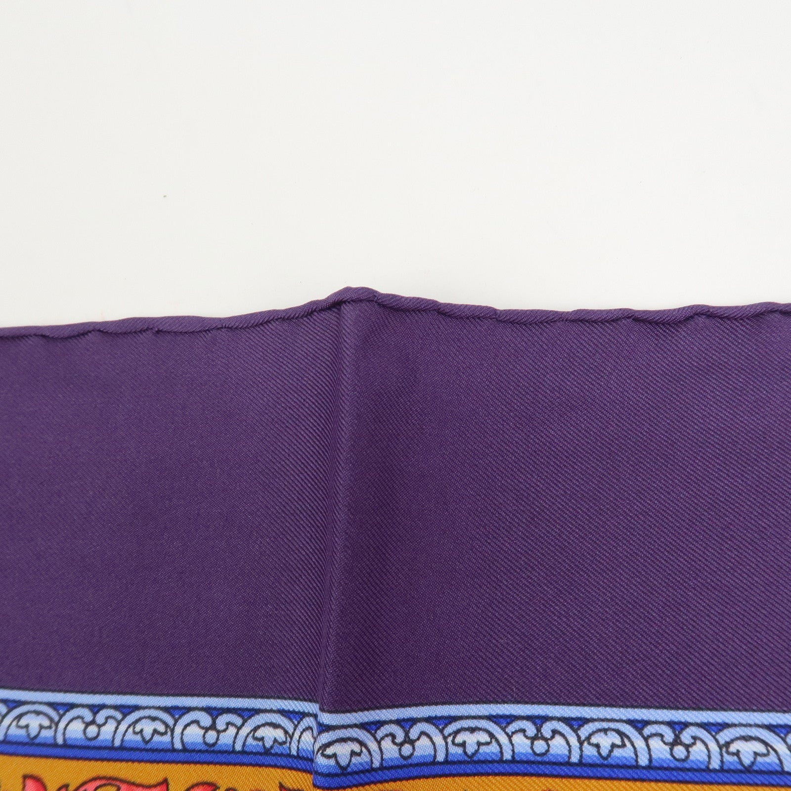 HERMES Carre 90 Silk 100% Scarf QALAMDAN Purple Orange