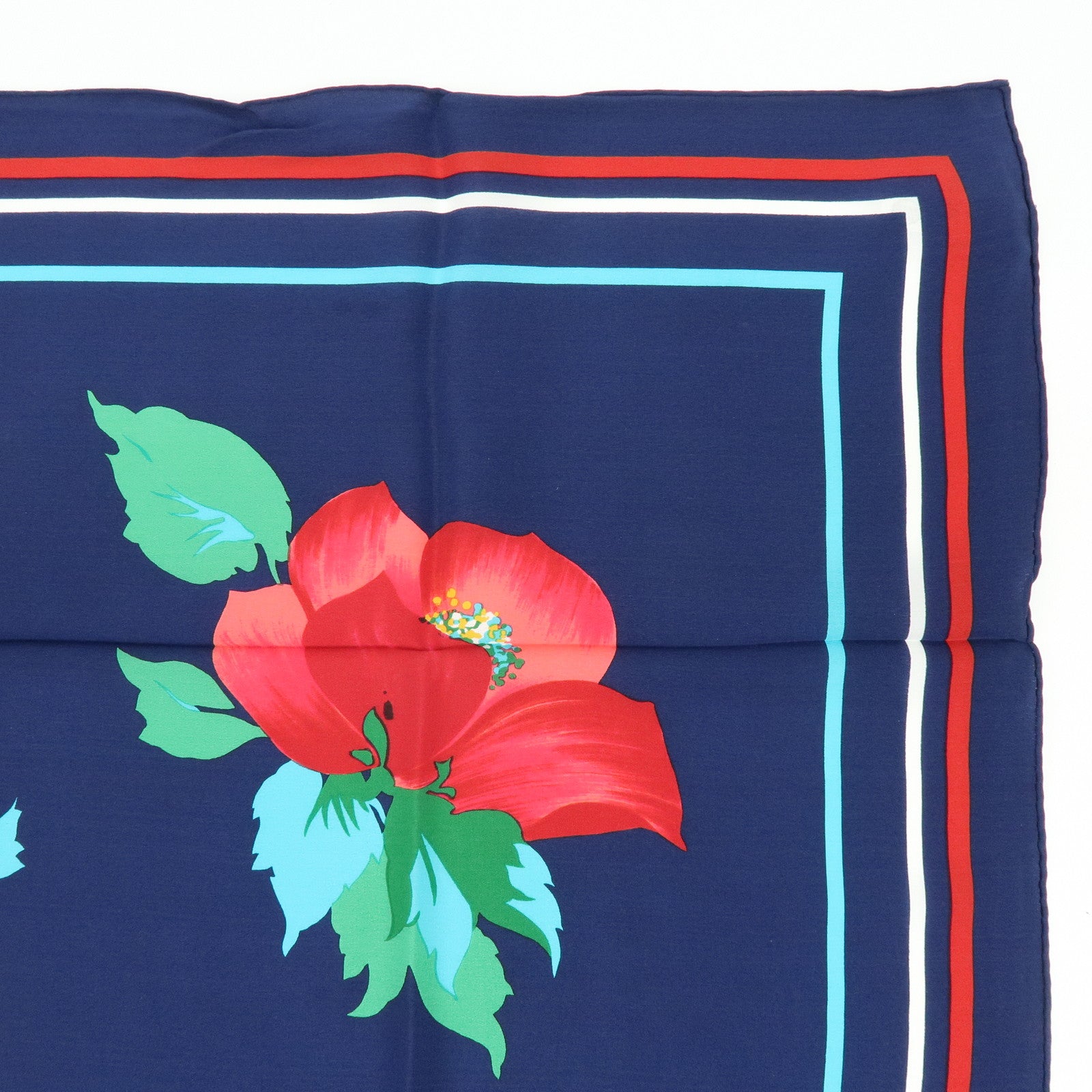 Christian Dior Silk 100% Scarf Flower Motif Navy Multicolor