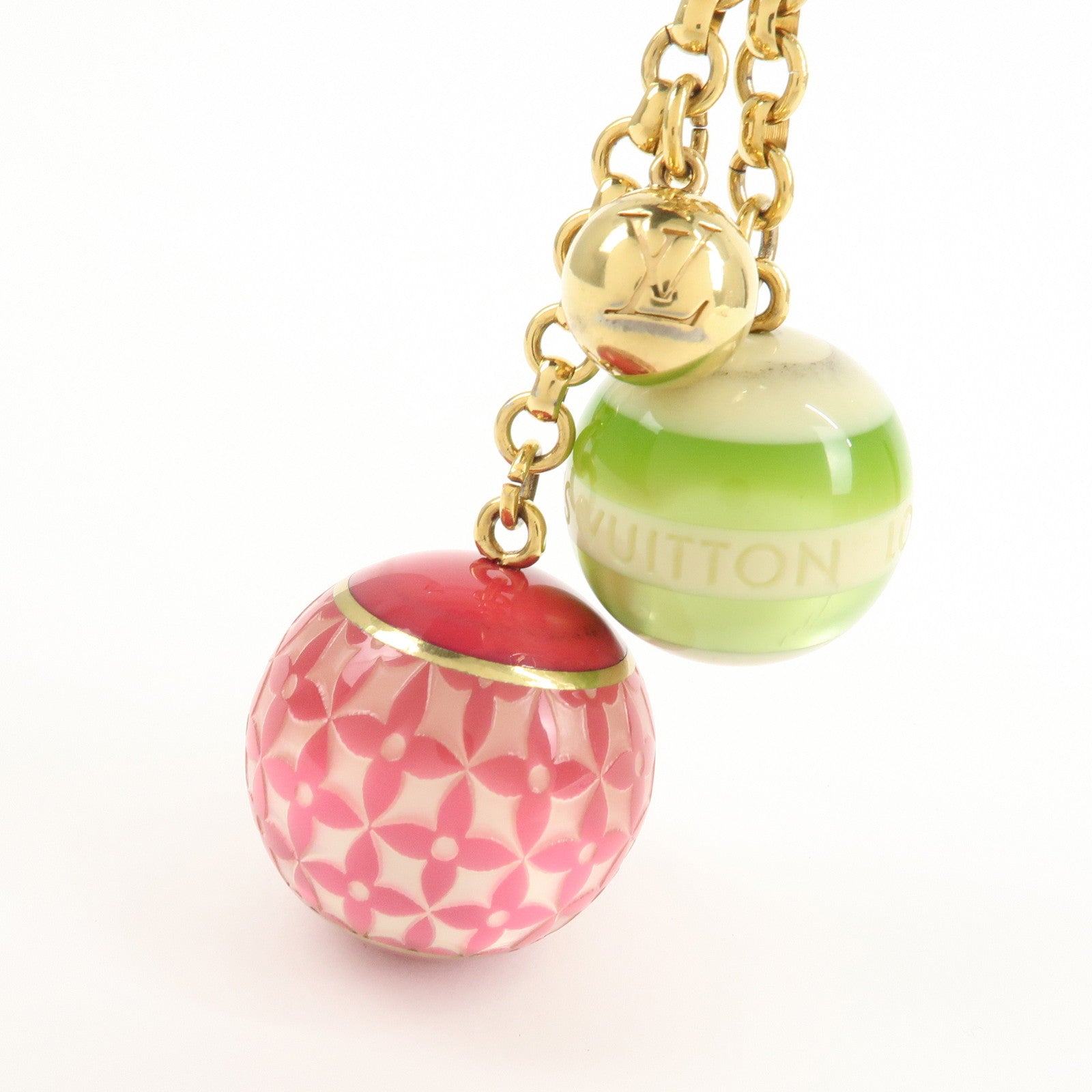 Louis Vuitton Bijoux Sac Mini Lin Bag Charm Pink Green Gold M95507 Used
