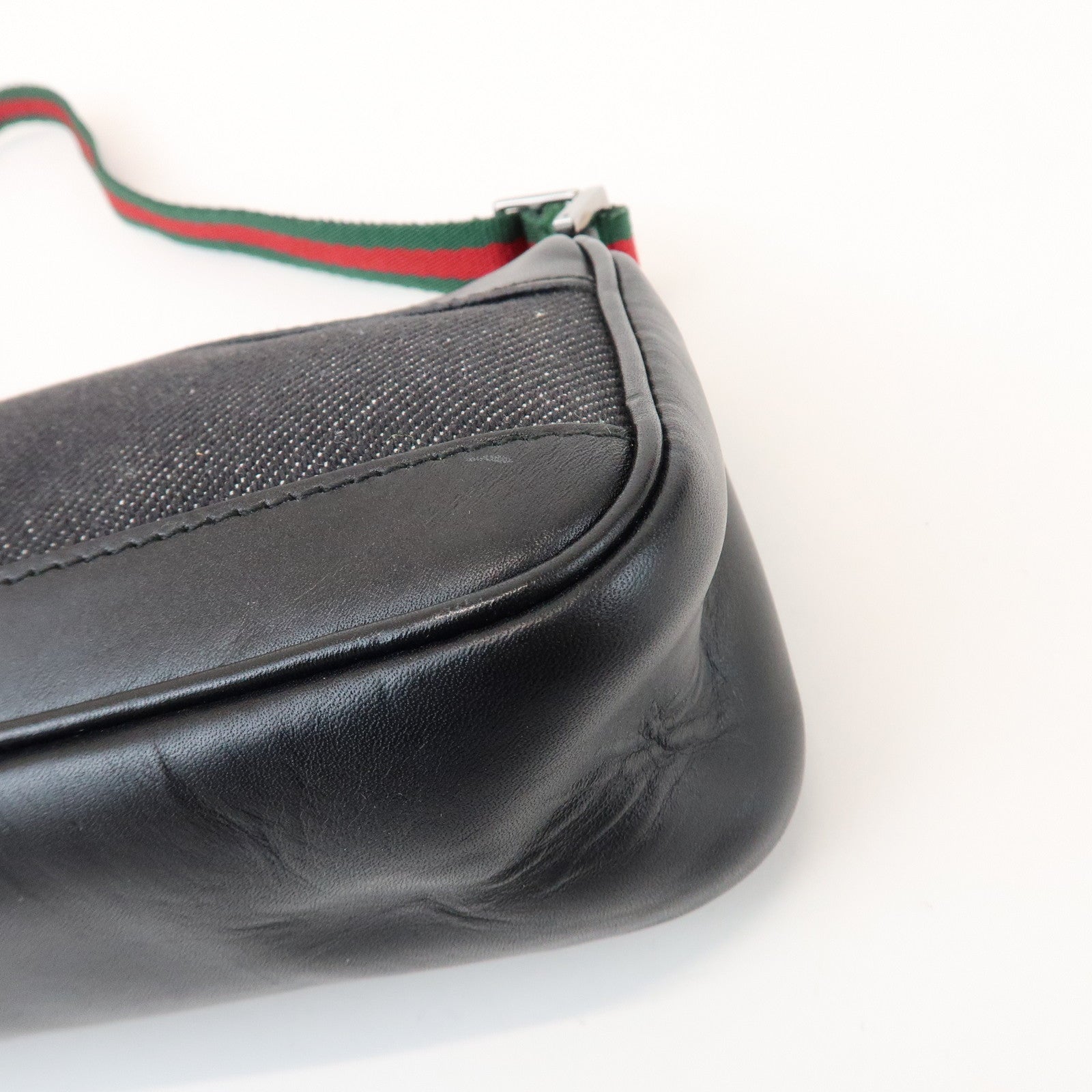 GUCCI Sherry Accessory Pouch Leather Canvas Hand Bag Black 92820